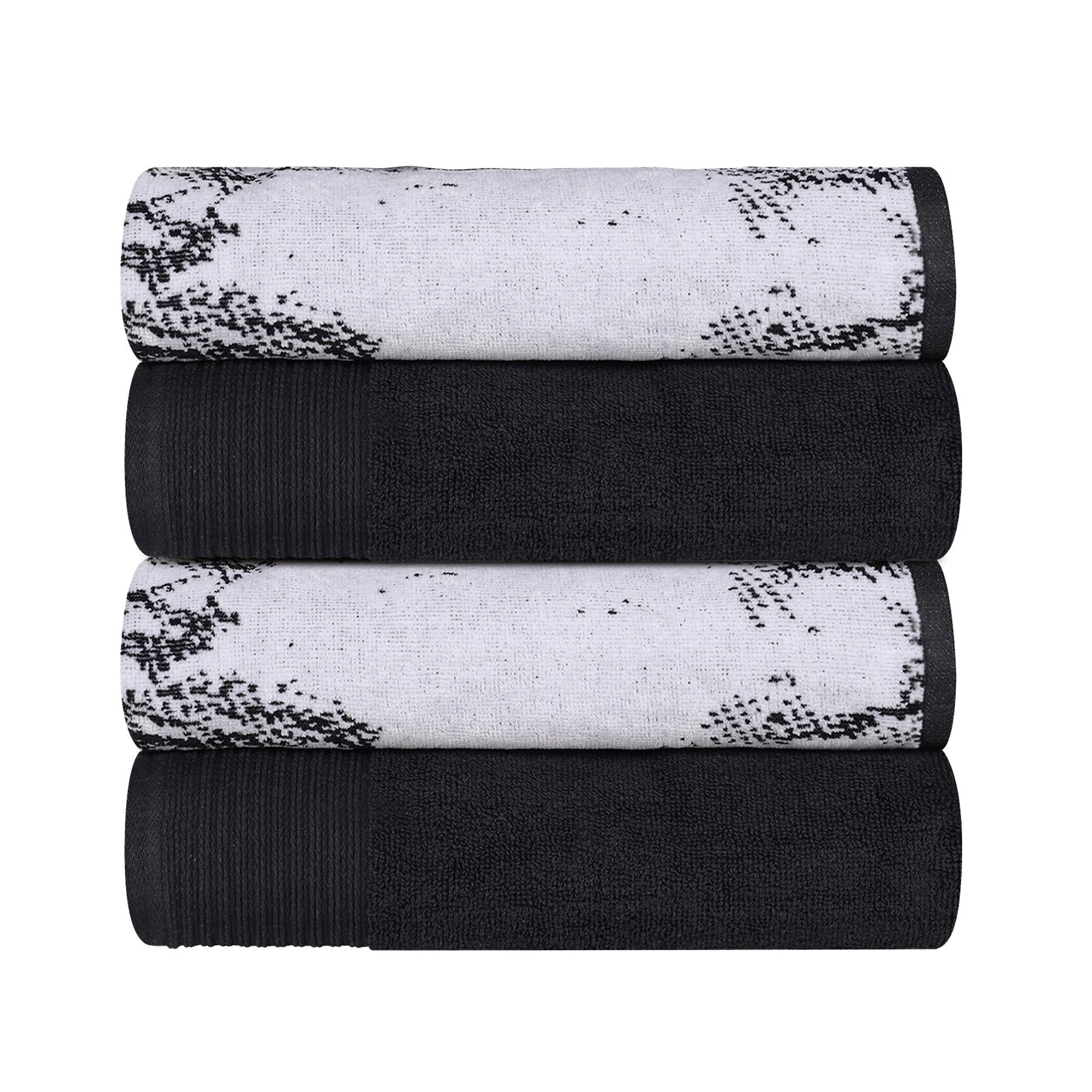 Cotton Marble Solid Jacquard Border Bath Towels Set of 4