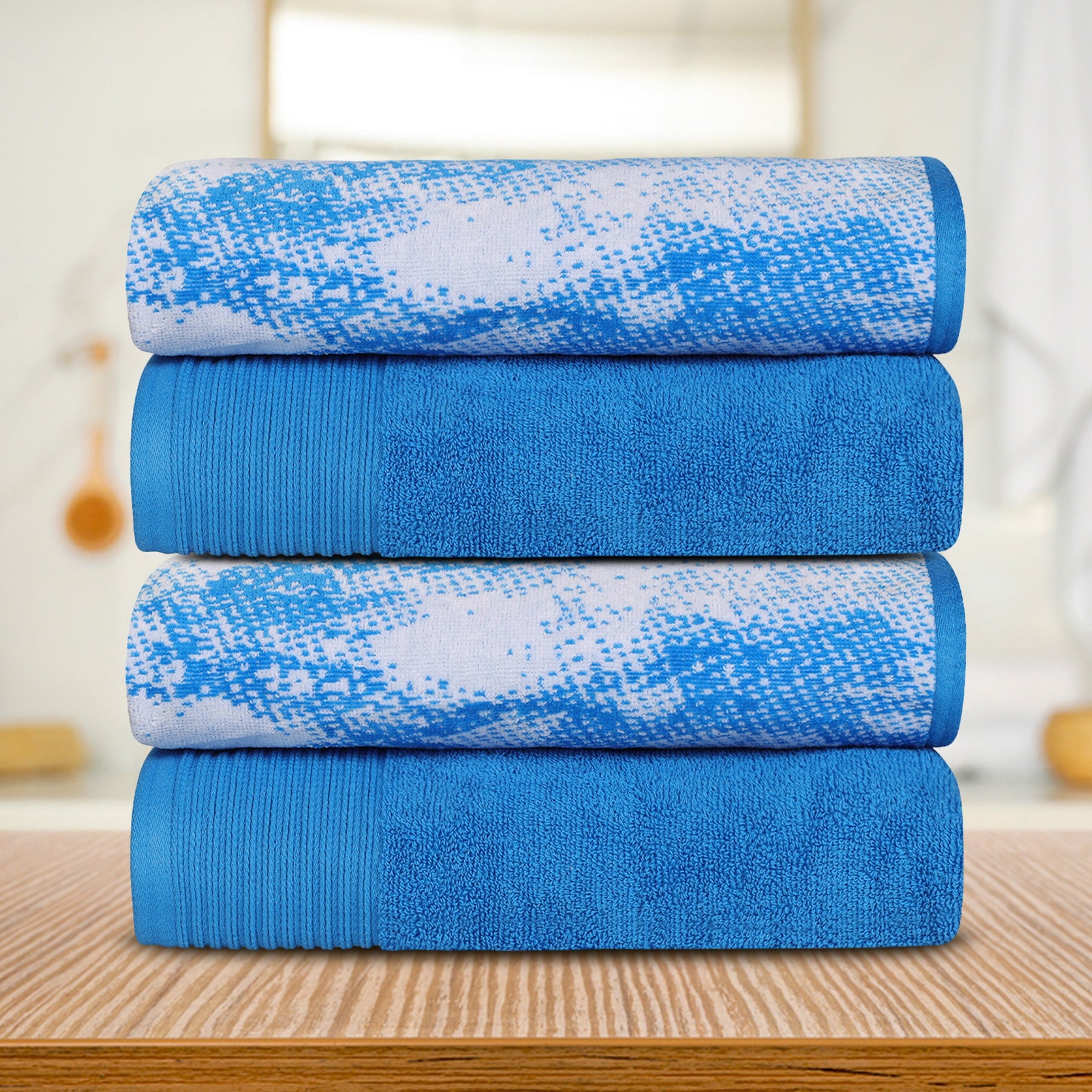 Cotton Marble Solid Jacquard Border Bath Towels Set of 4