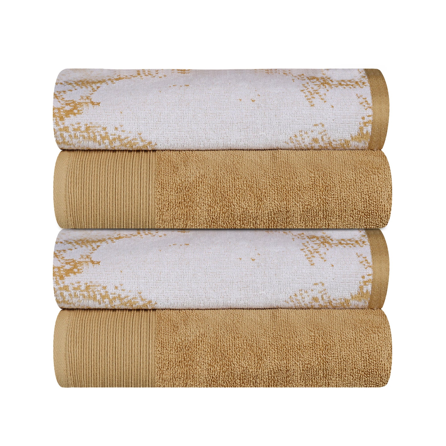 Cotton Marble Solid Jacquard Border Bath Towels Set of 4