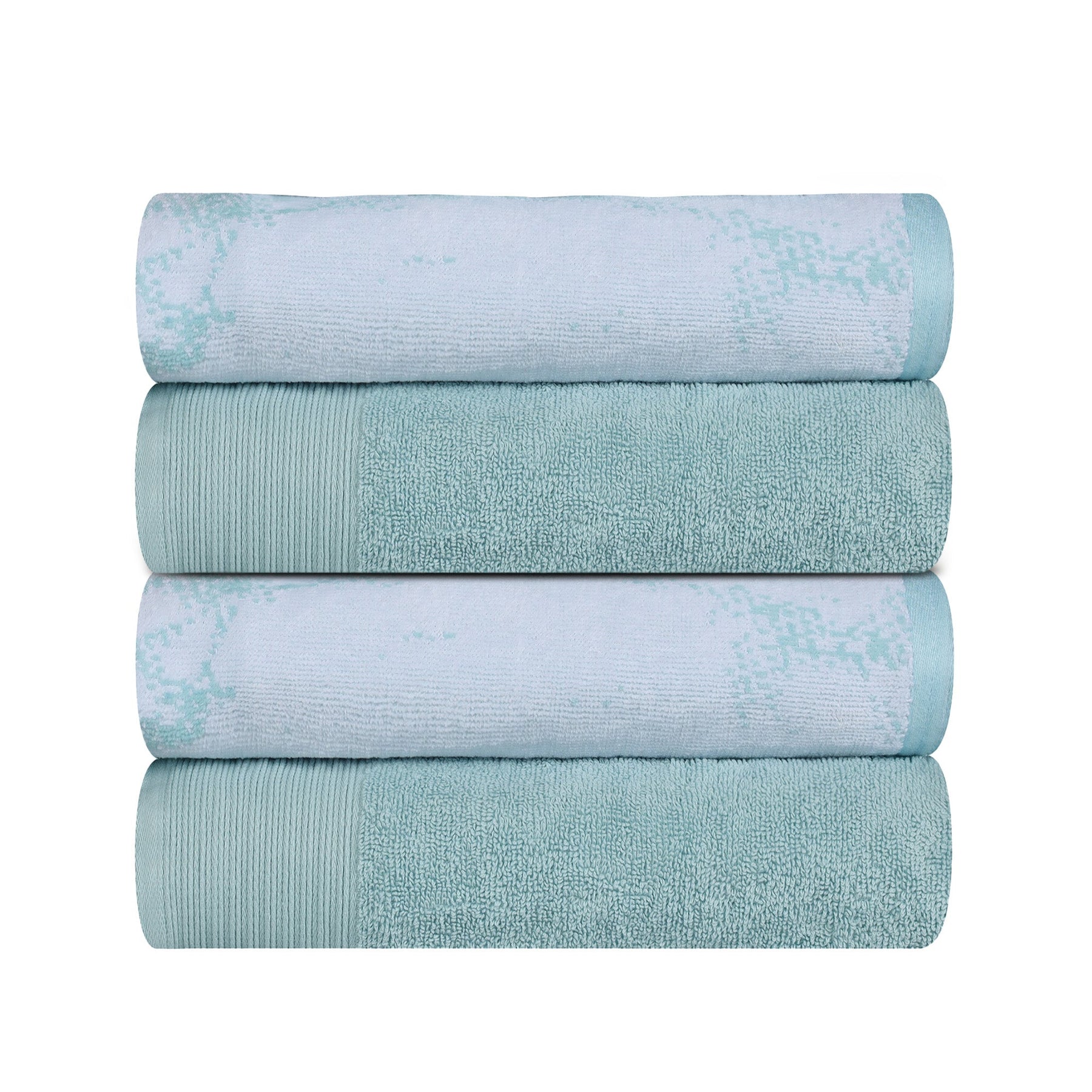Cotton Marble Solid Jacquard Border Bath Towels Set of 4