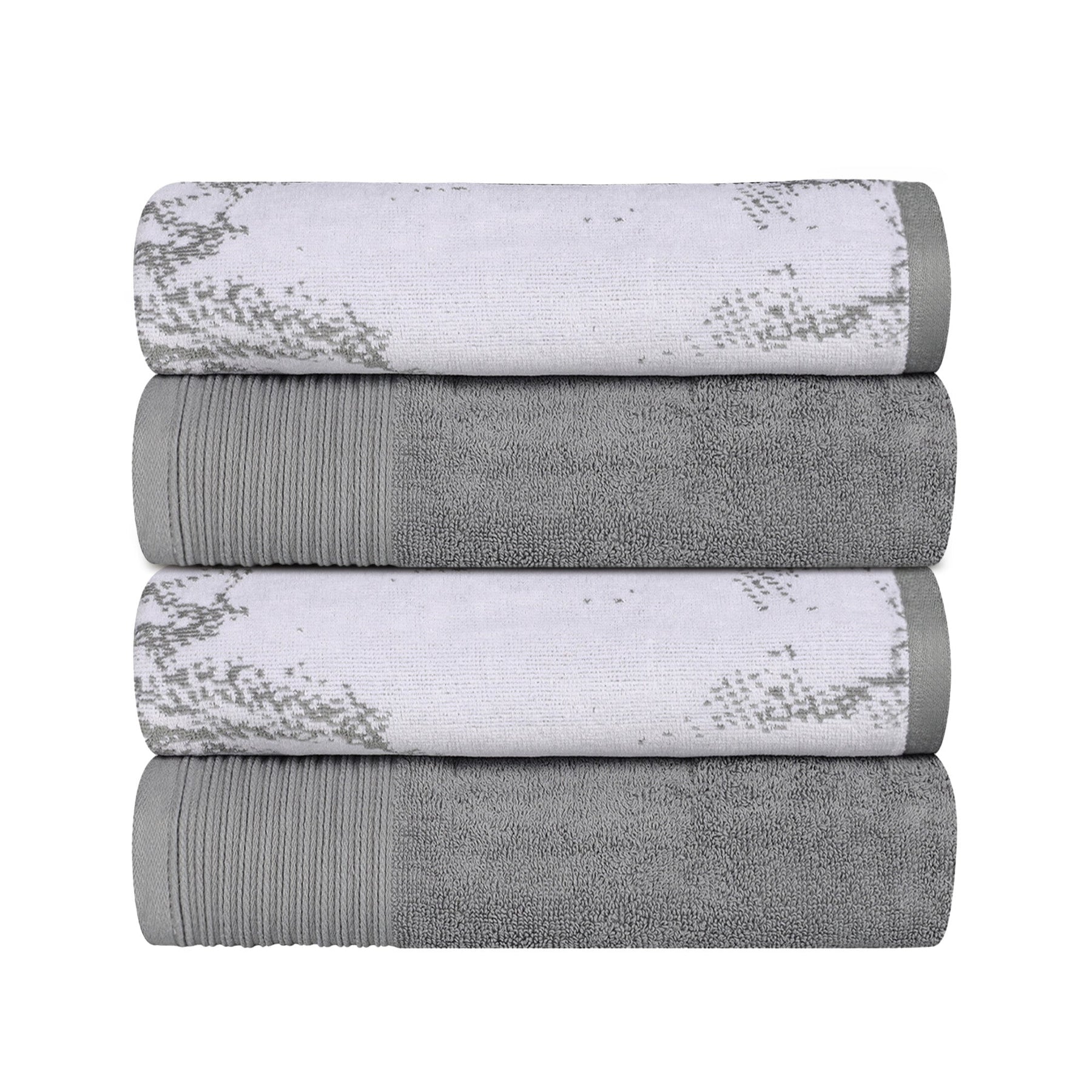 Cotton Marble Solid Jacquard Border Bath Towels Set of 4