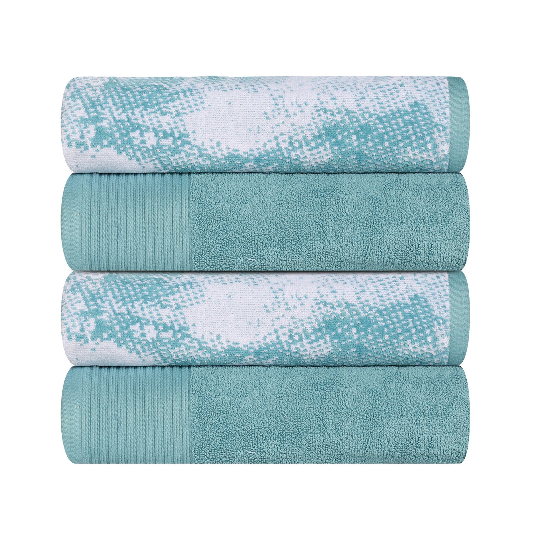 Cotton Marble Solid Jacquard Border Bath Towels Set of 4