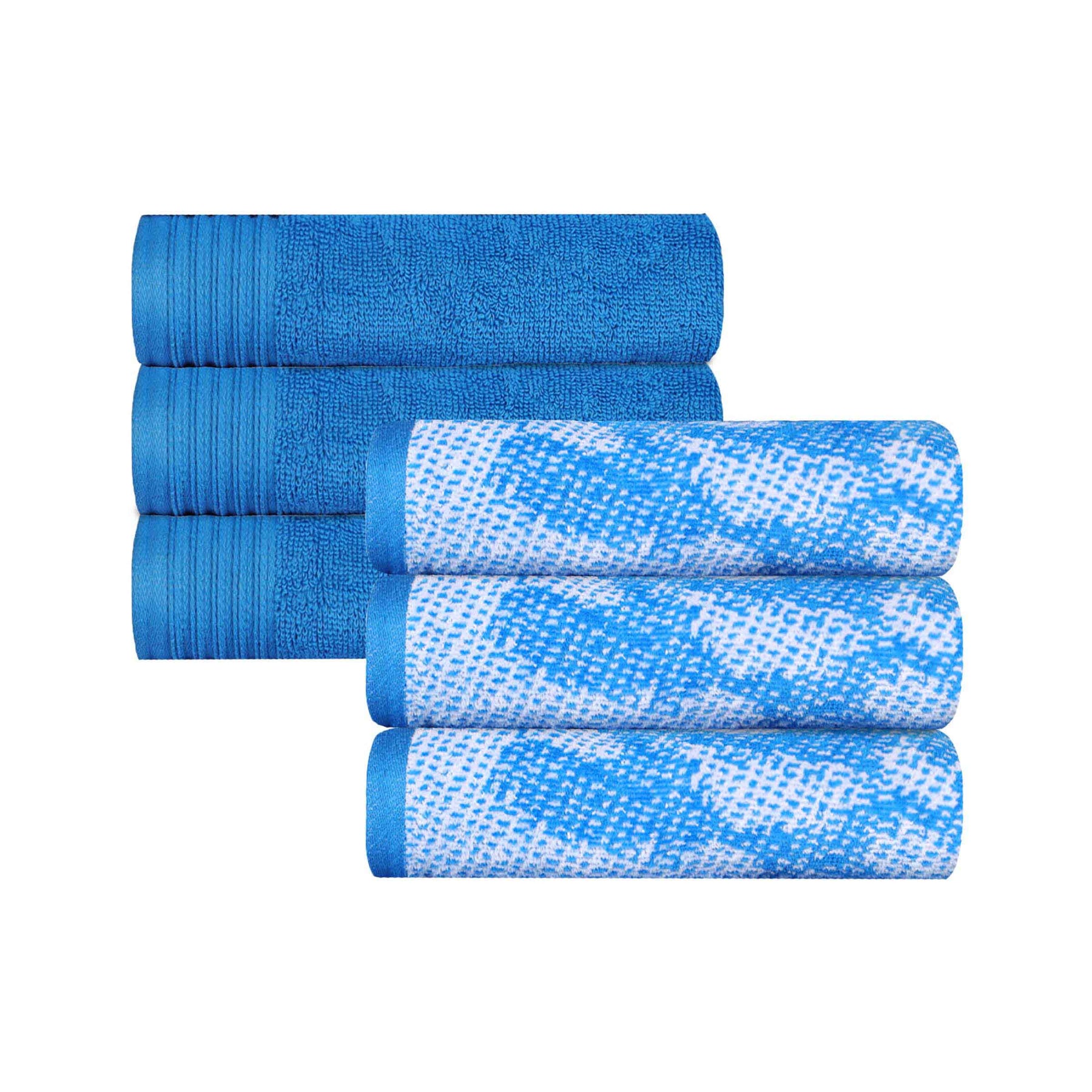 Cotton Marble and Solid Medium Weight Hand Towel Set of 6