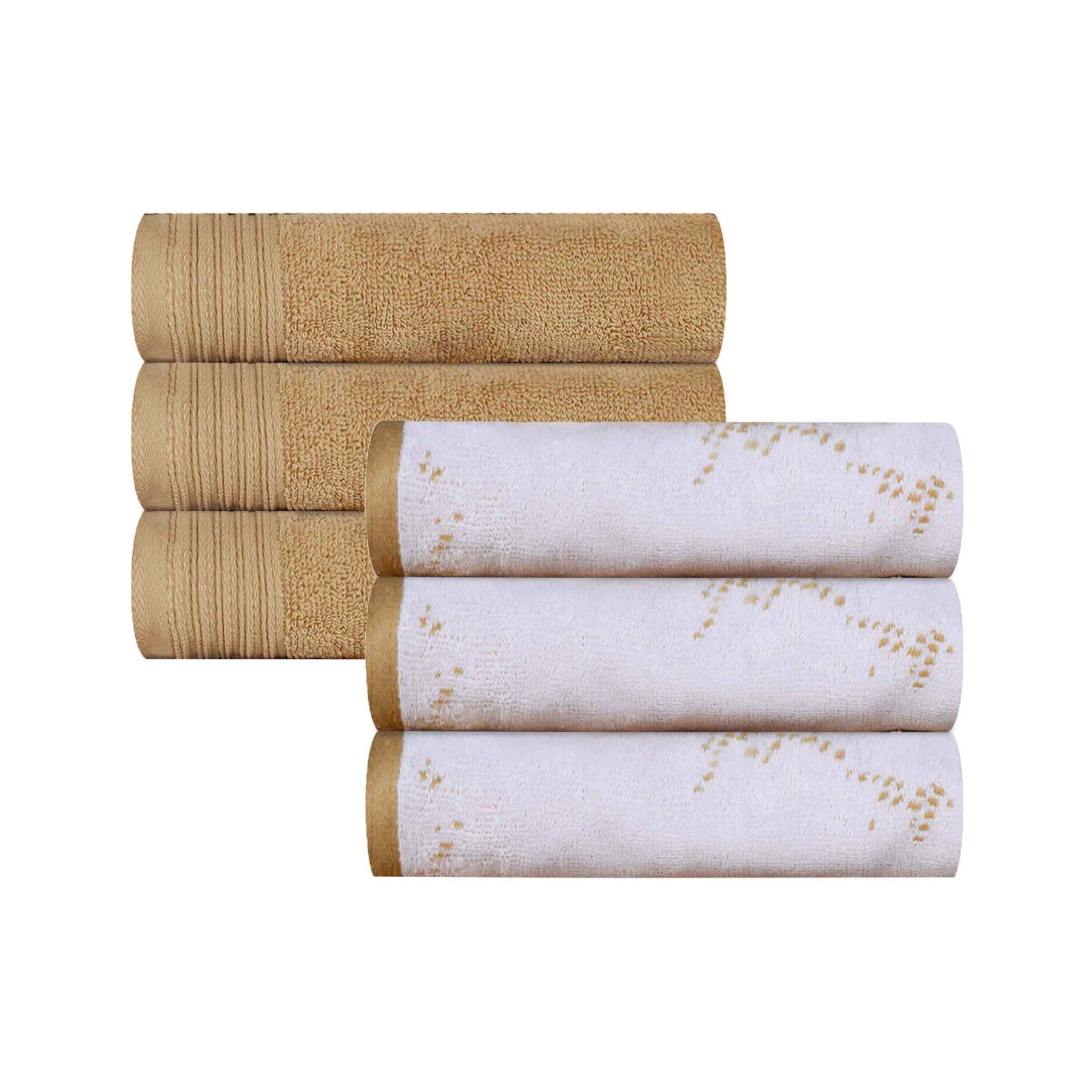 Cotton Marble and Solid Medium Weight Hand Towel Set of 6