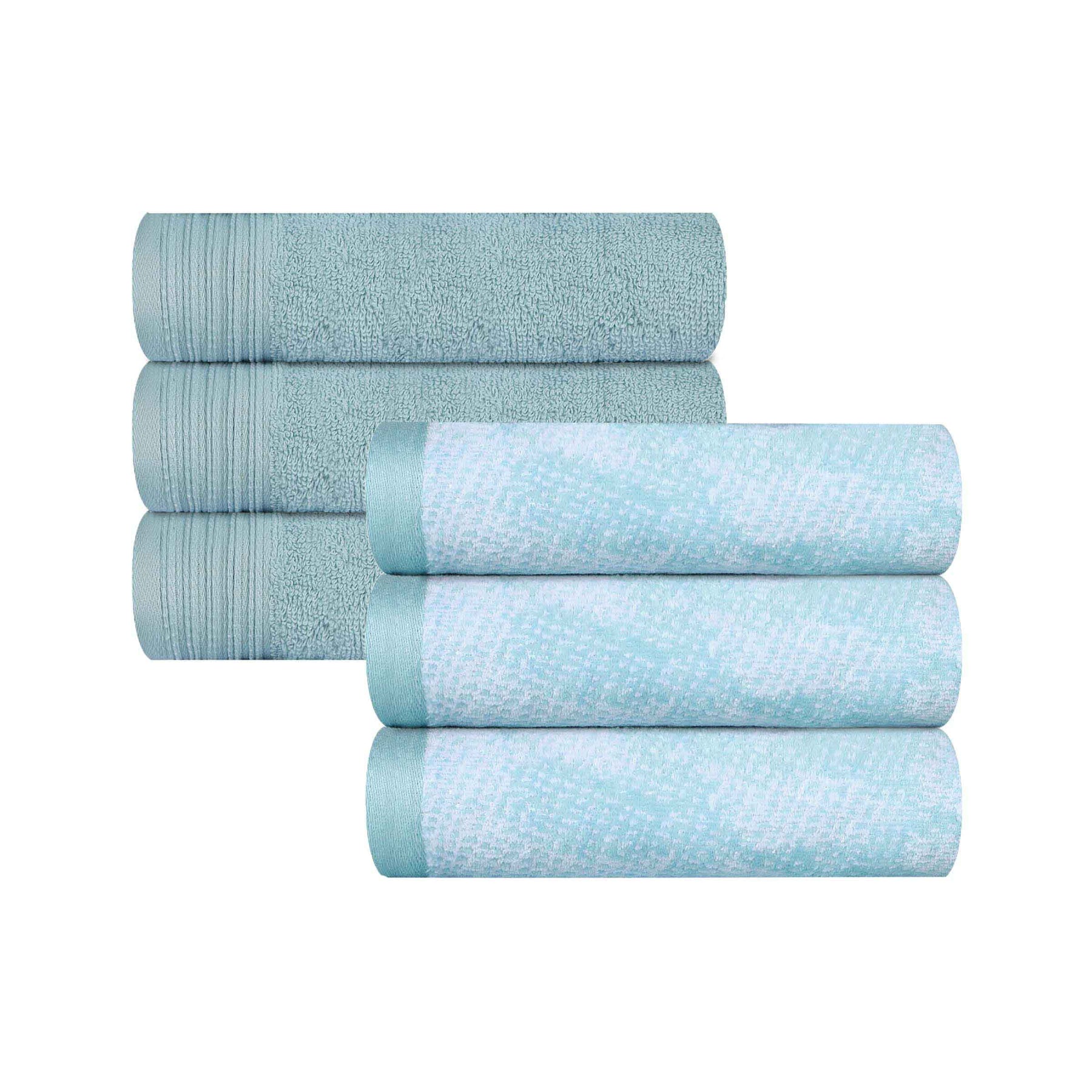 Cotton Marble and Solid Medium Weight Hand Towel Set of 6