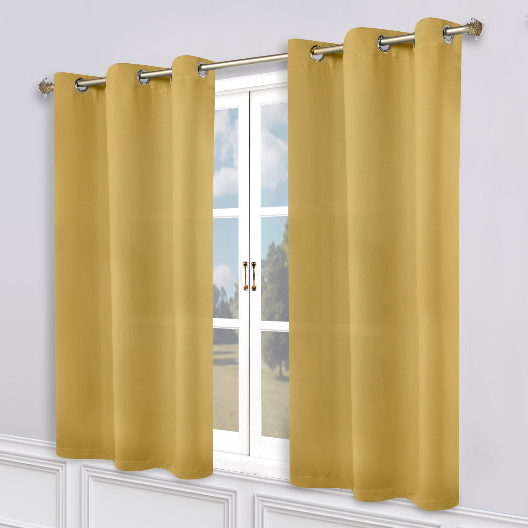 Classic Modern Solid Room Darkening Blackout Curtain Panels, Set of 2