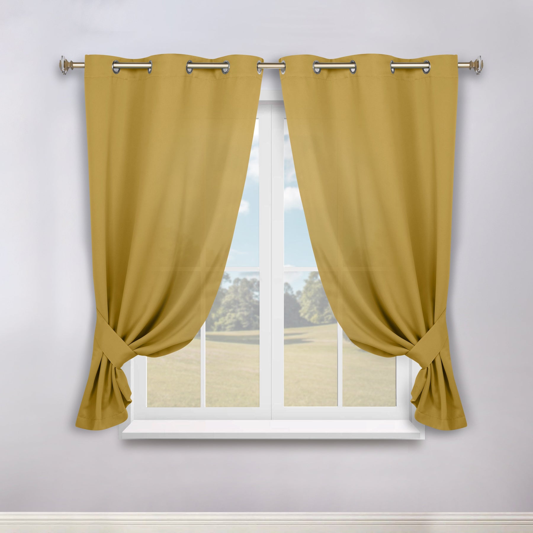 Classic Modern Solid Room Darkening Blackout Curtain Panels, Set of 2