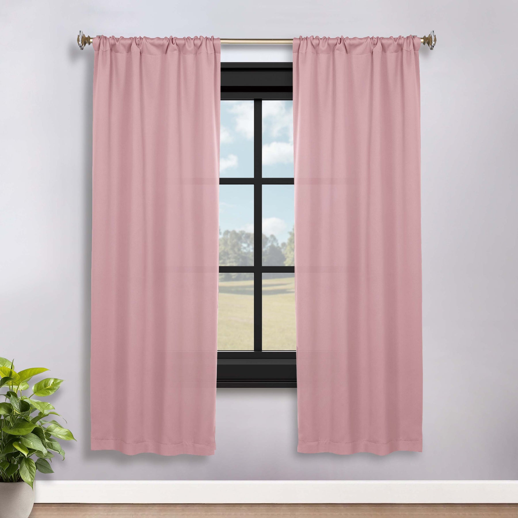 Solid Room Darkening Rod Pocket Blackout Curtain Panels, Set of 2