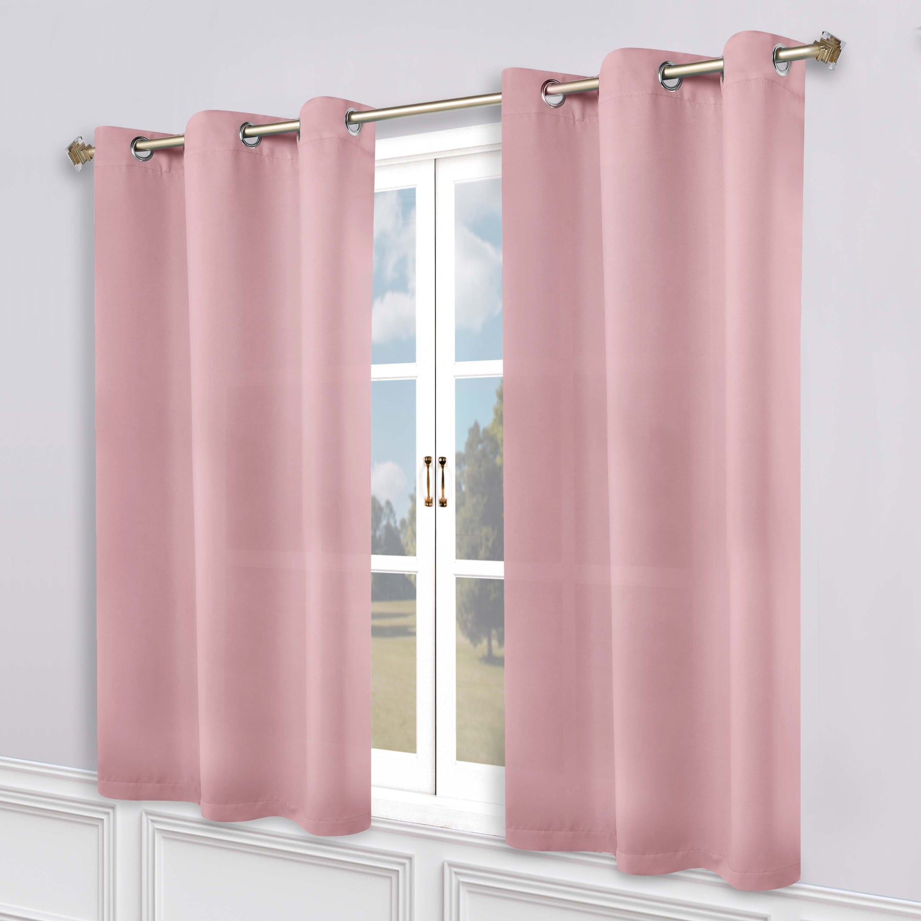 Classic Modern Solid Room Darkening Blackout Curtain Panels, Set of 2