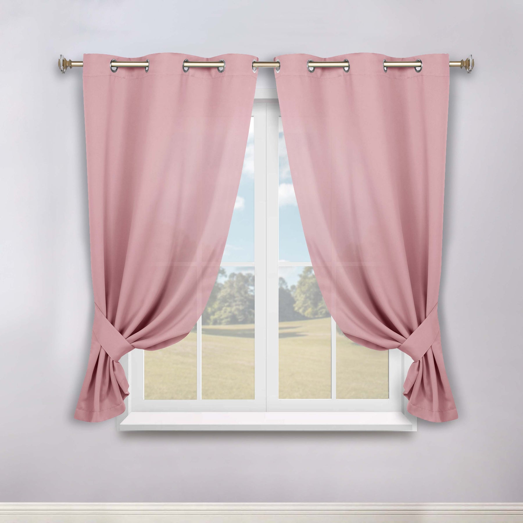 Classic Modern Solid Room Darkening Blackout Curtain Panels, Set of 2