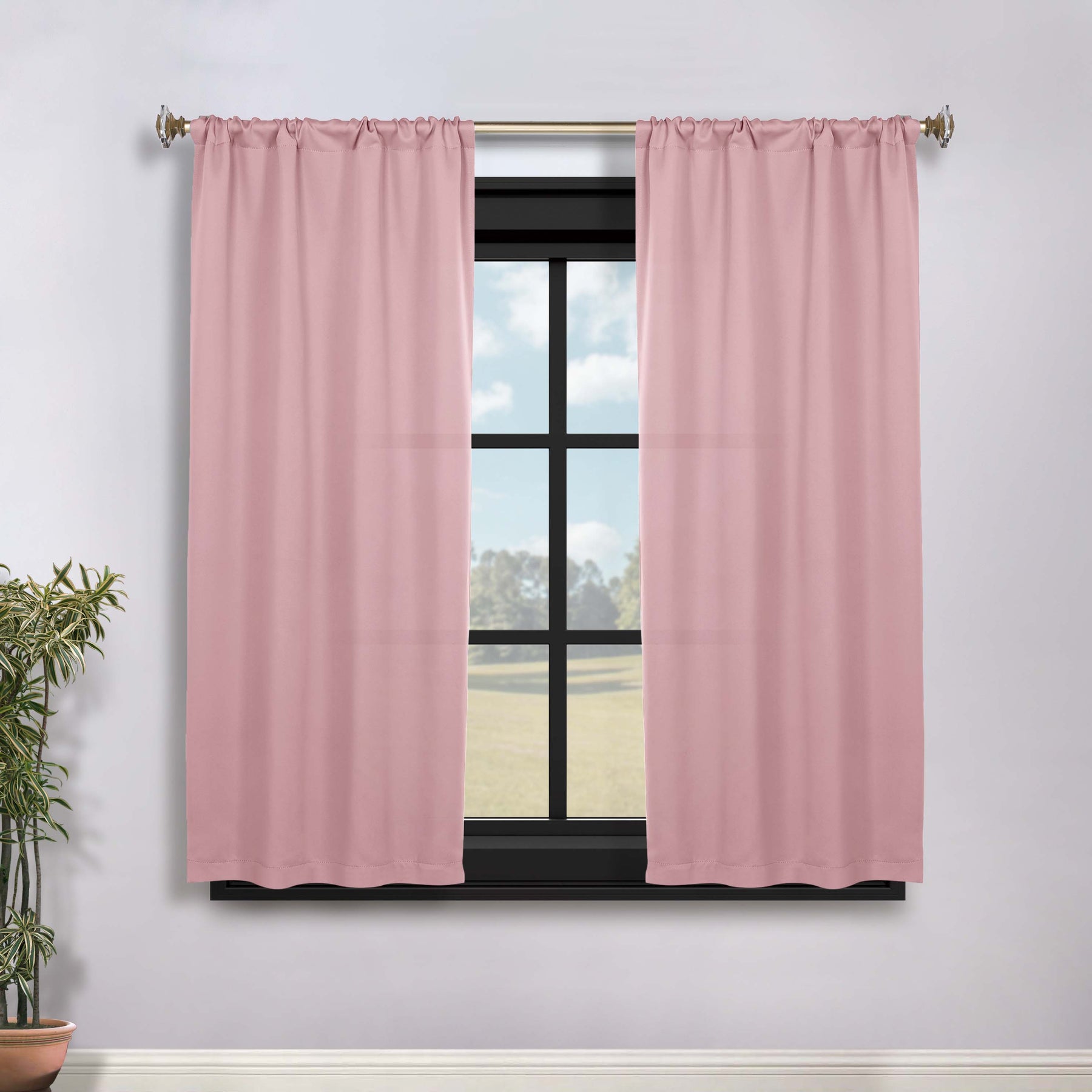 Solid Room Darkening Rod Pocket Blackout Curtain Panels, Set of 2