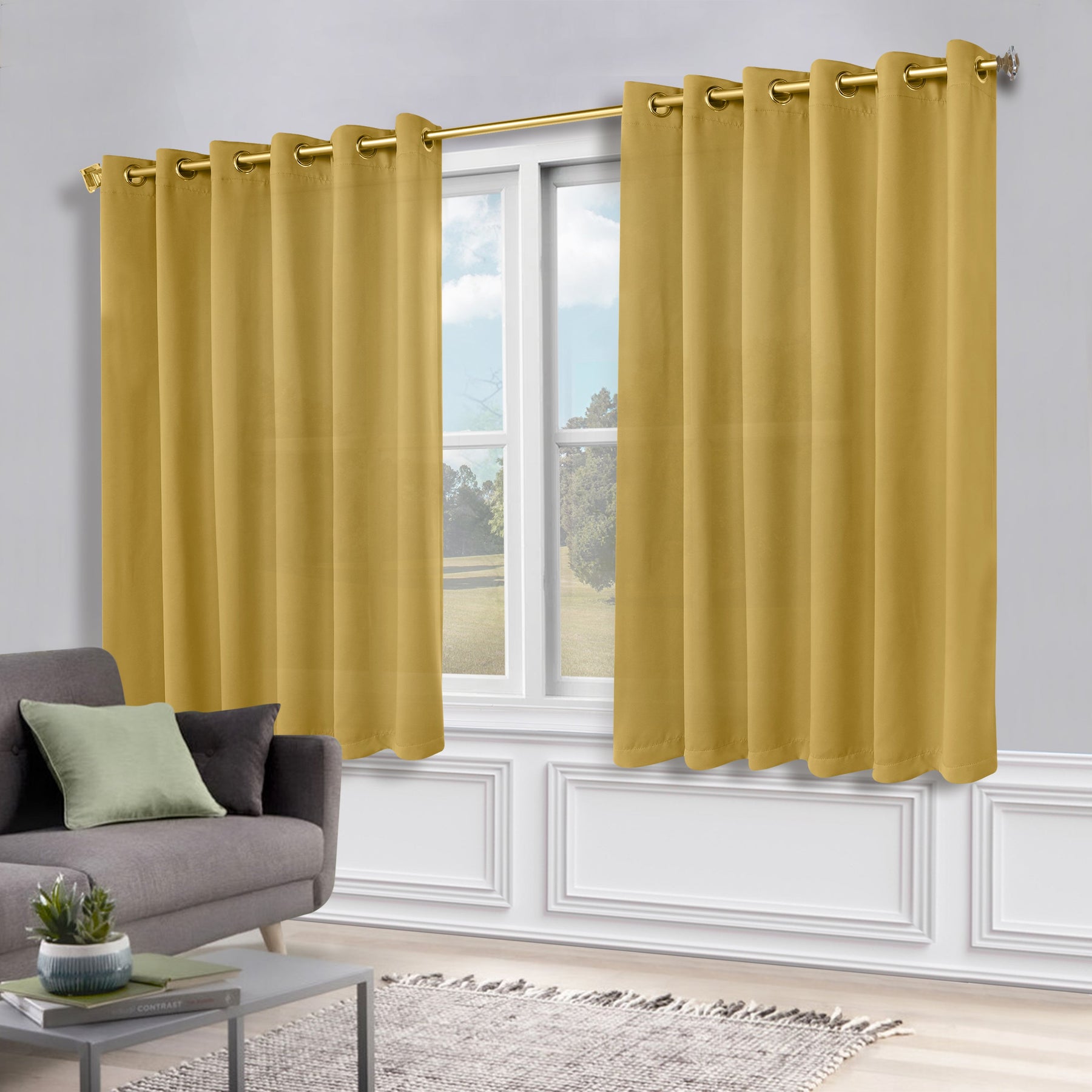 Classic Modern Solid Room Darkening Blackout Curtain Panels, Set of 2