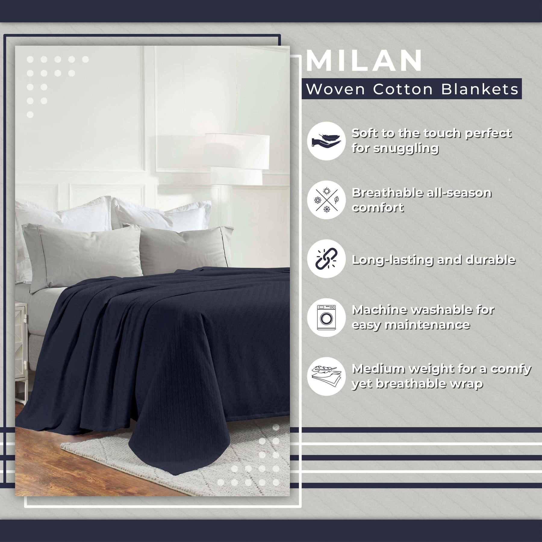 Milan Cotton Textured Jacquard Striped Lightweight Woven Blanket