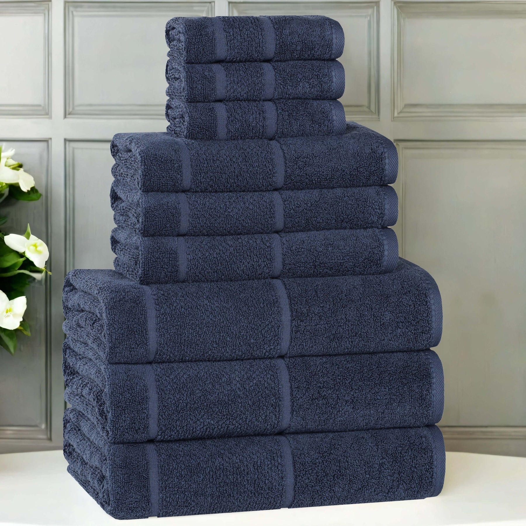 Mile Smart Twist Viscose Cotton Blend Solid 9 Piece Towel Set