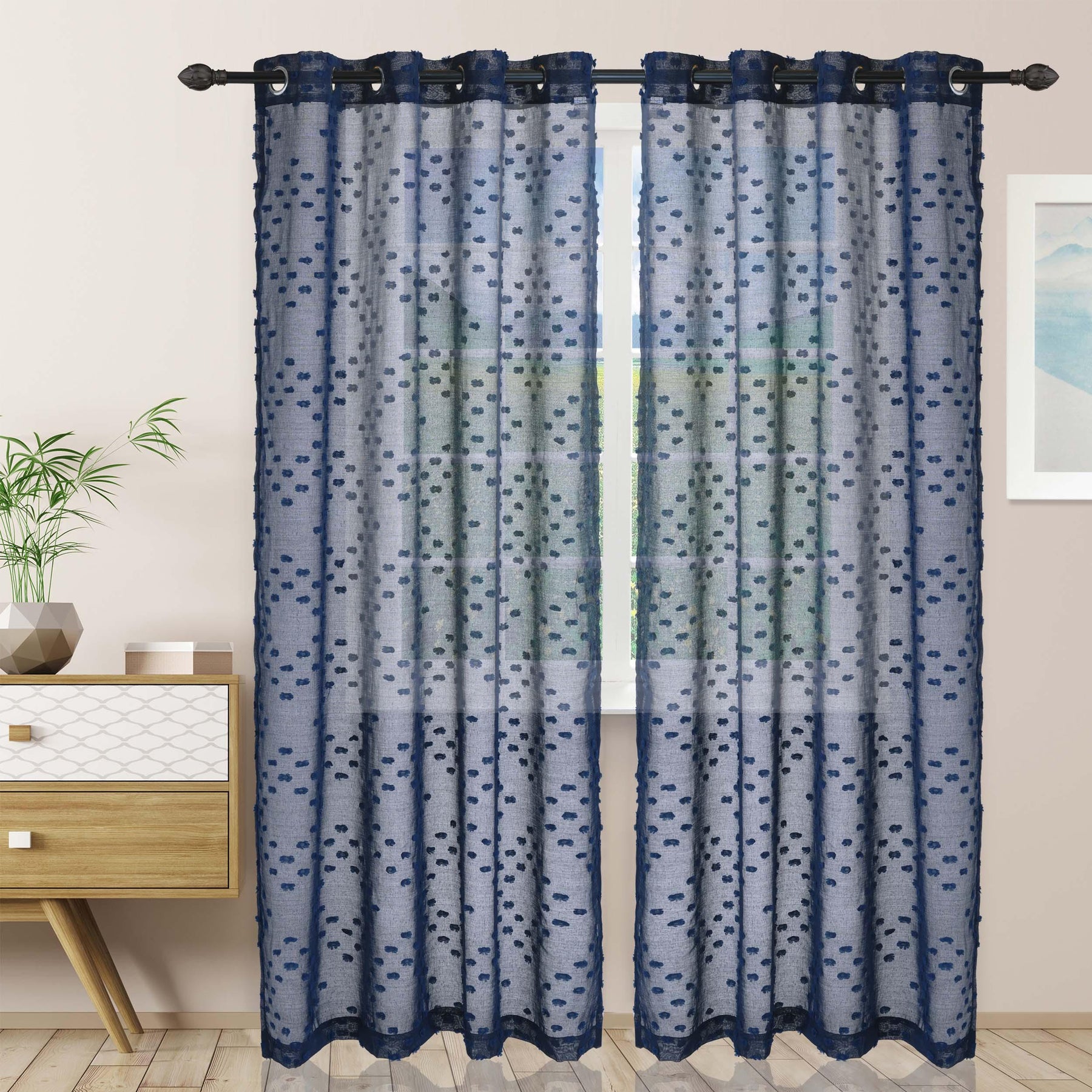 Sheer Poppy Floral Modern Textured Grommet Curtain Panels Set of 2