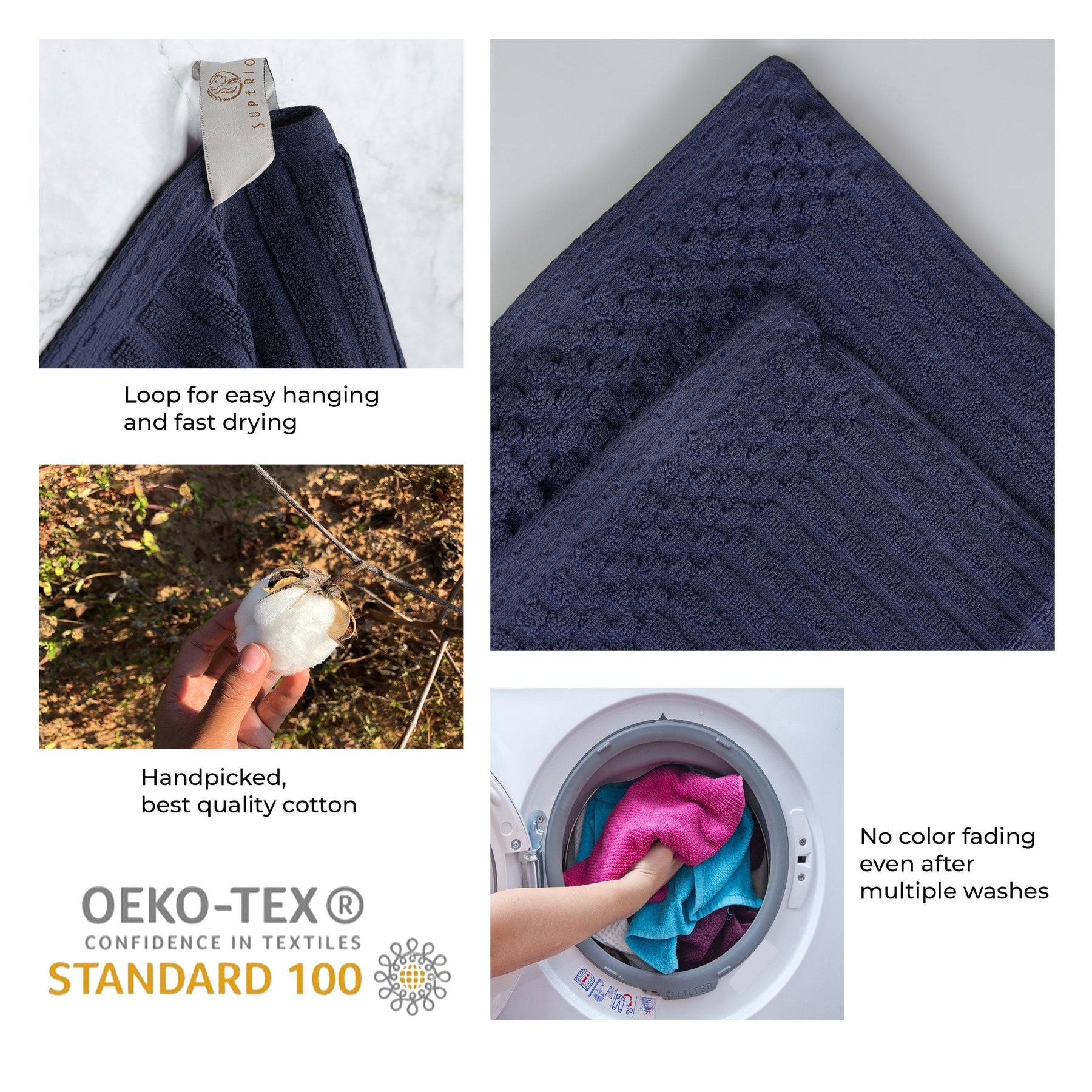 Soho Ribbed Cotton Absorbent 3 Piece Assorted Towel Set
