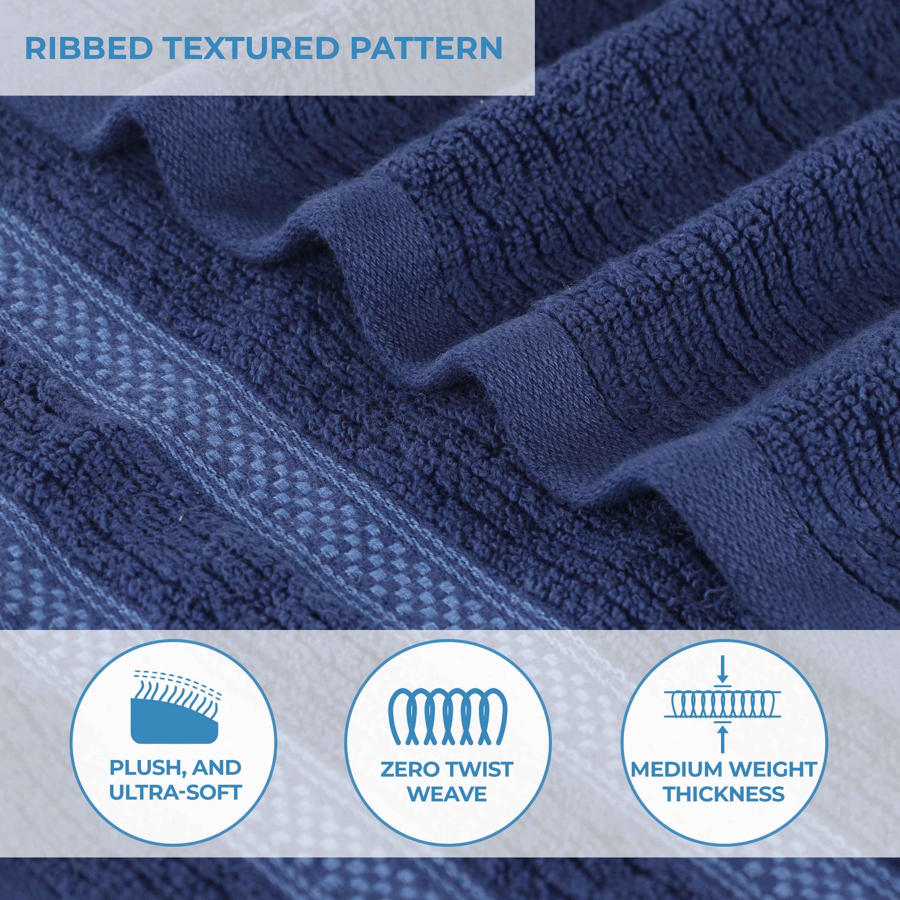 Brea Zero Twist Cotton Ribbed Geometric Border 12 Piece Towel Set
