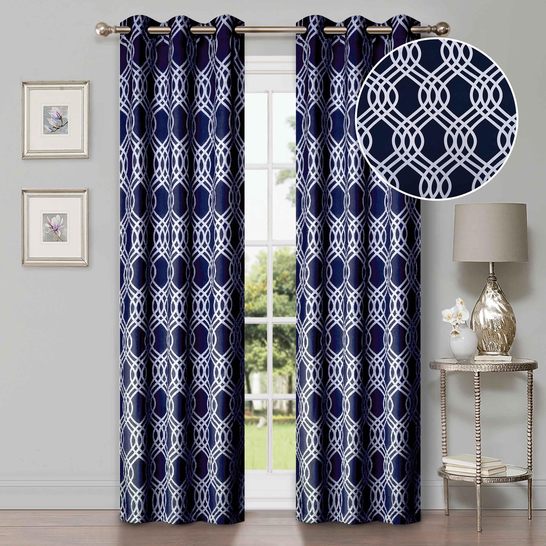 Ribbon Trellis Washable Room Darkening Blackout Curtains, Set of 2
