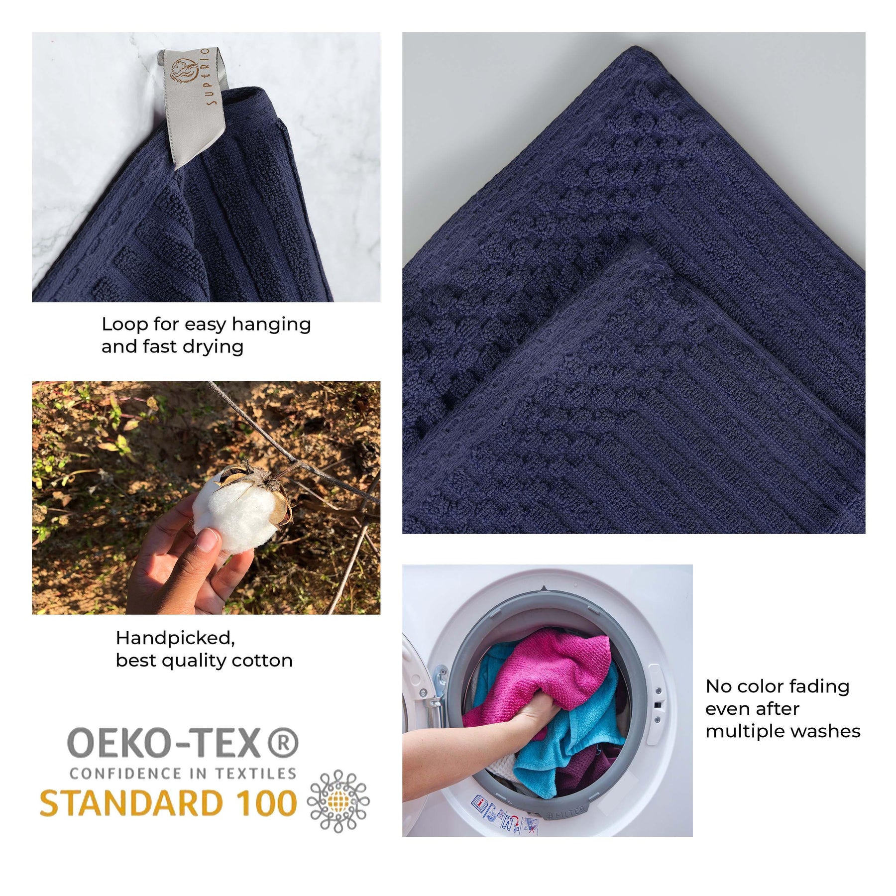Soho Ribbed Cotton Absorbent Bath Towel Set of 4