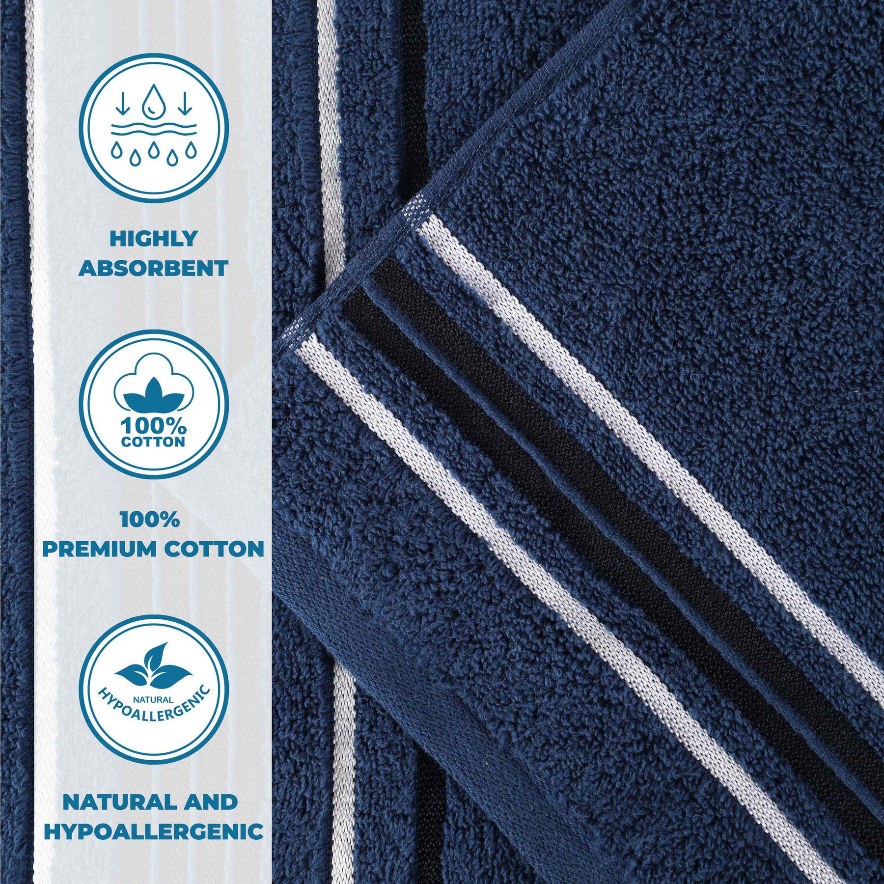 Sadie Zero Twist Cotton Solid Absorbent 3 Piece Towel Set