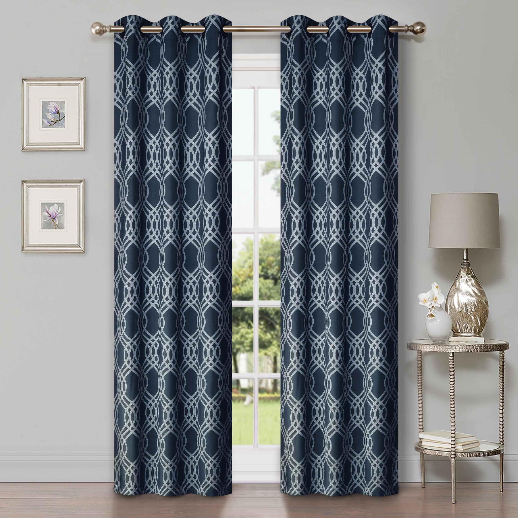 Ribbon Trellis Washable Room Darkening Blackout Curtains, Set of 2