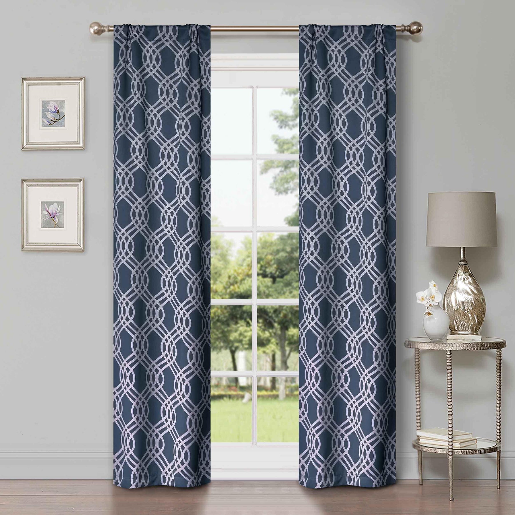 Ribbon Trellis Washable Room Darkening Blackout Curtains, Set of 2
