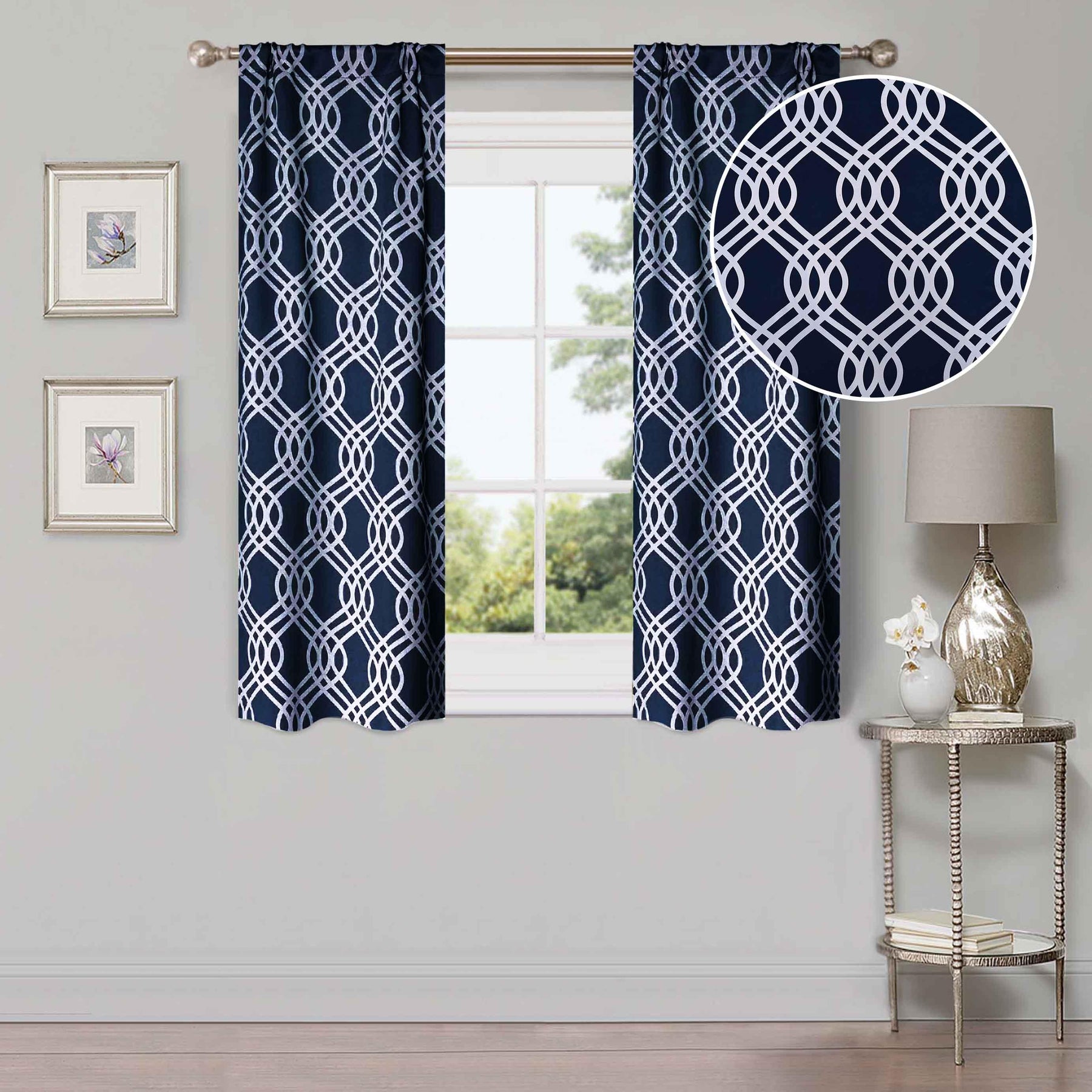 Ribbon Trellis Washable Room Darkening Blackout Curtains, Set of 2