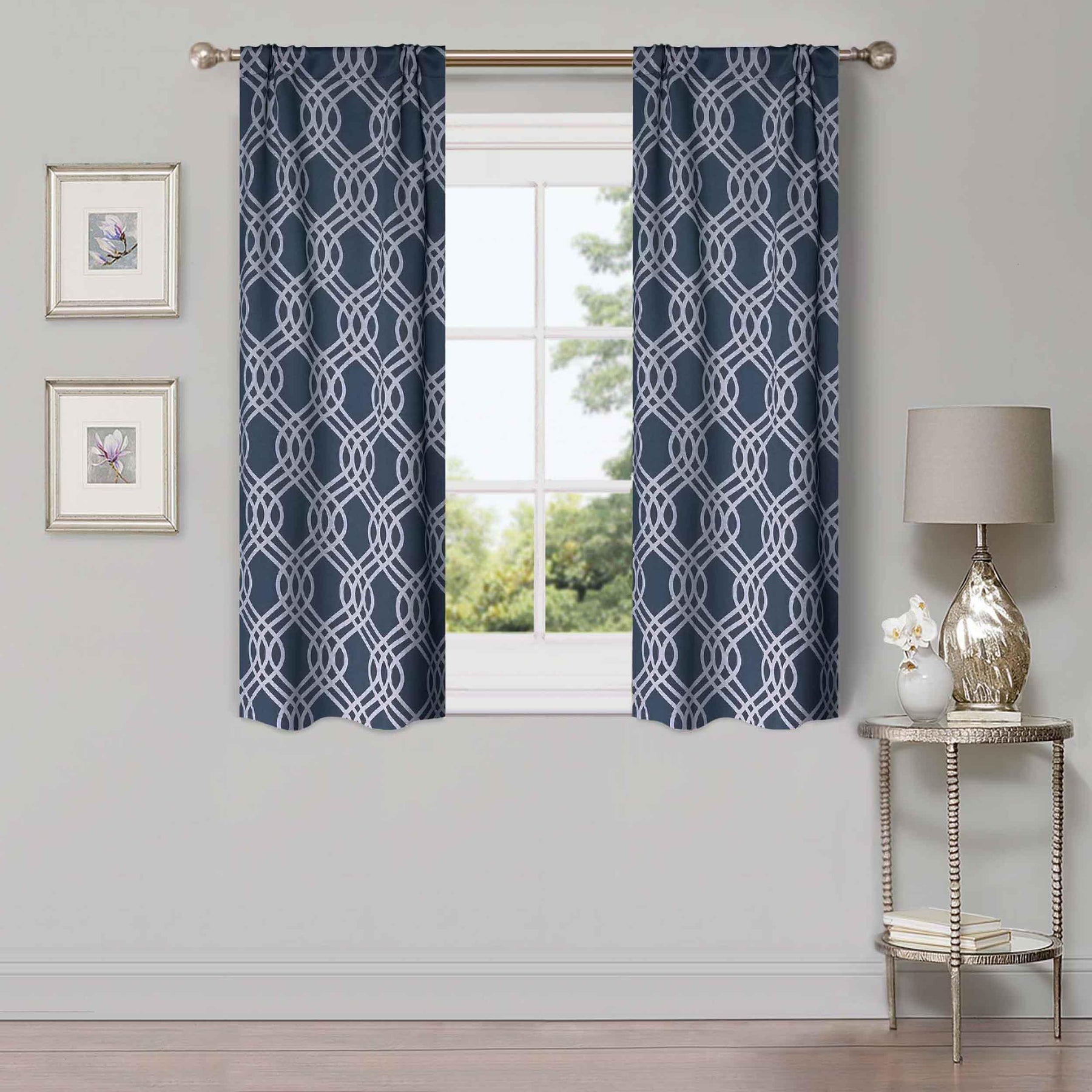 Ribbon Trellis Washable Room Darkening Blackout Curtains, Set of 2
