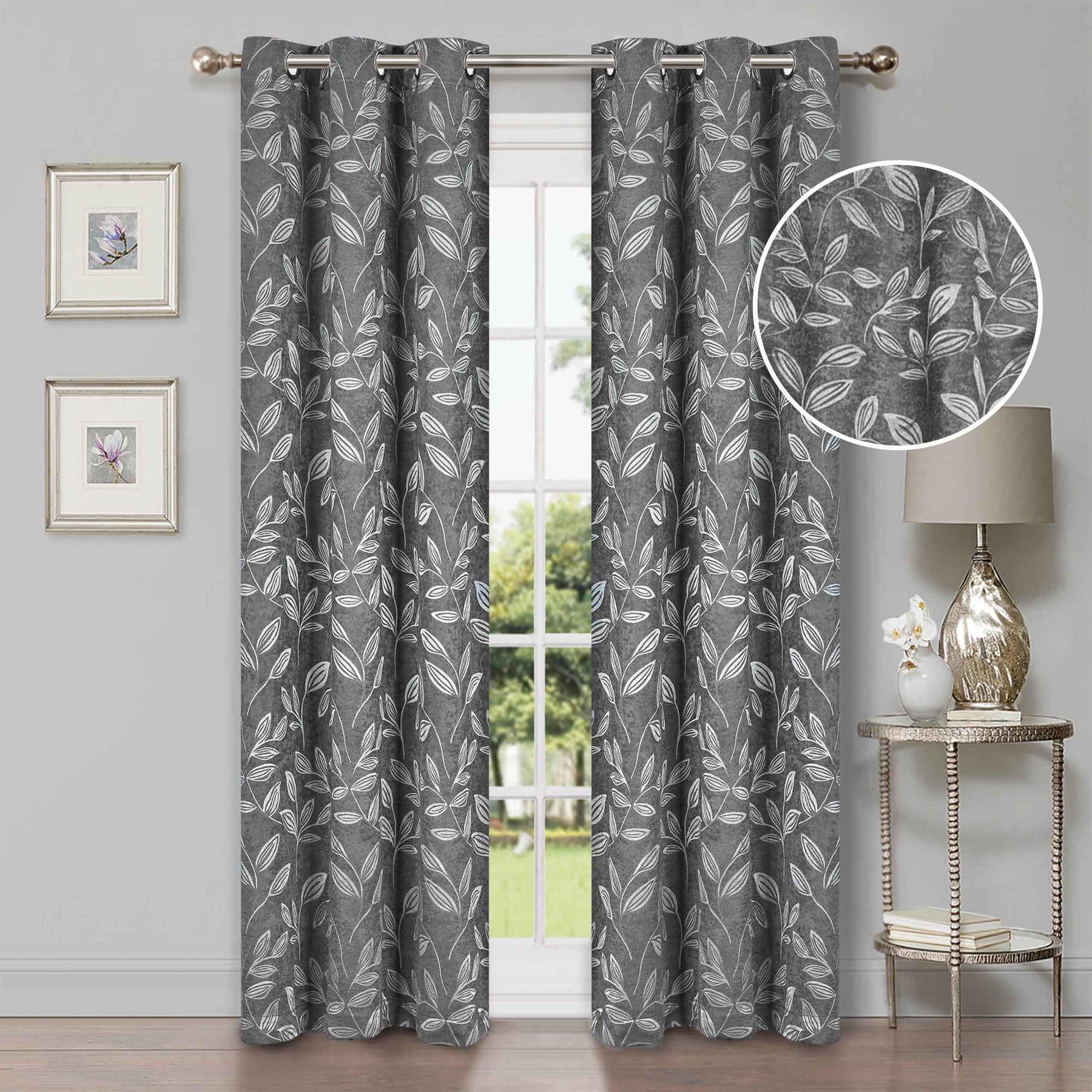 Leaves Room Darkening Blackout Curtain Panel Sets 8 Pieces