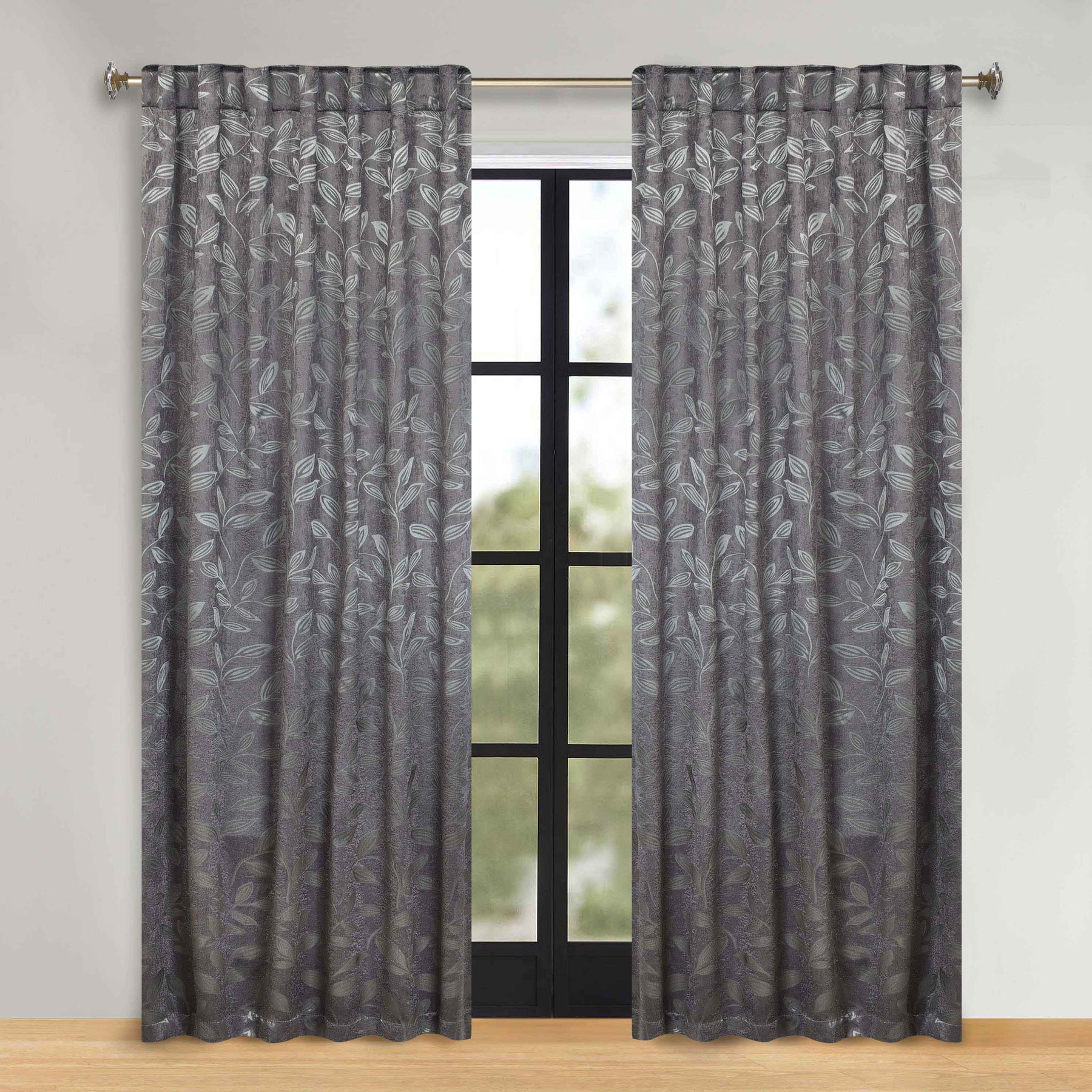 Leaves Room Darkening Back Tabs Blackout Curtain Panels, Set of 2