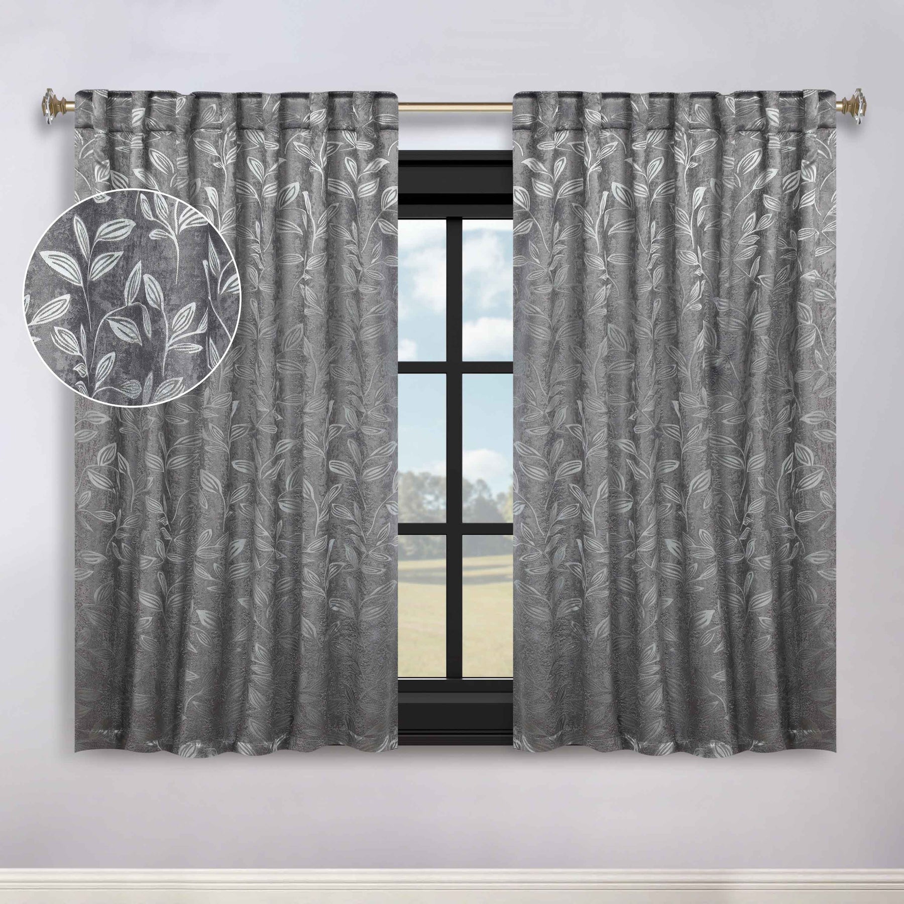 Leaves Room Darkening Back Tabs Blackout Curtain Panels, Set of 2