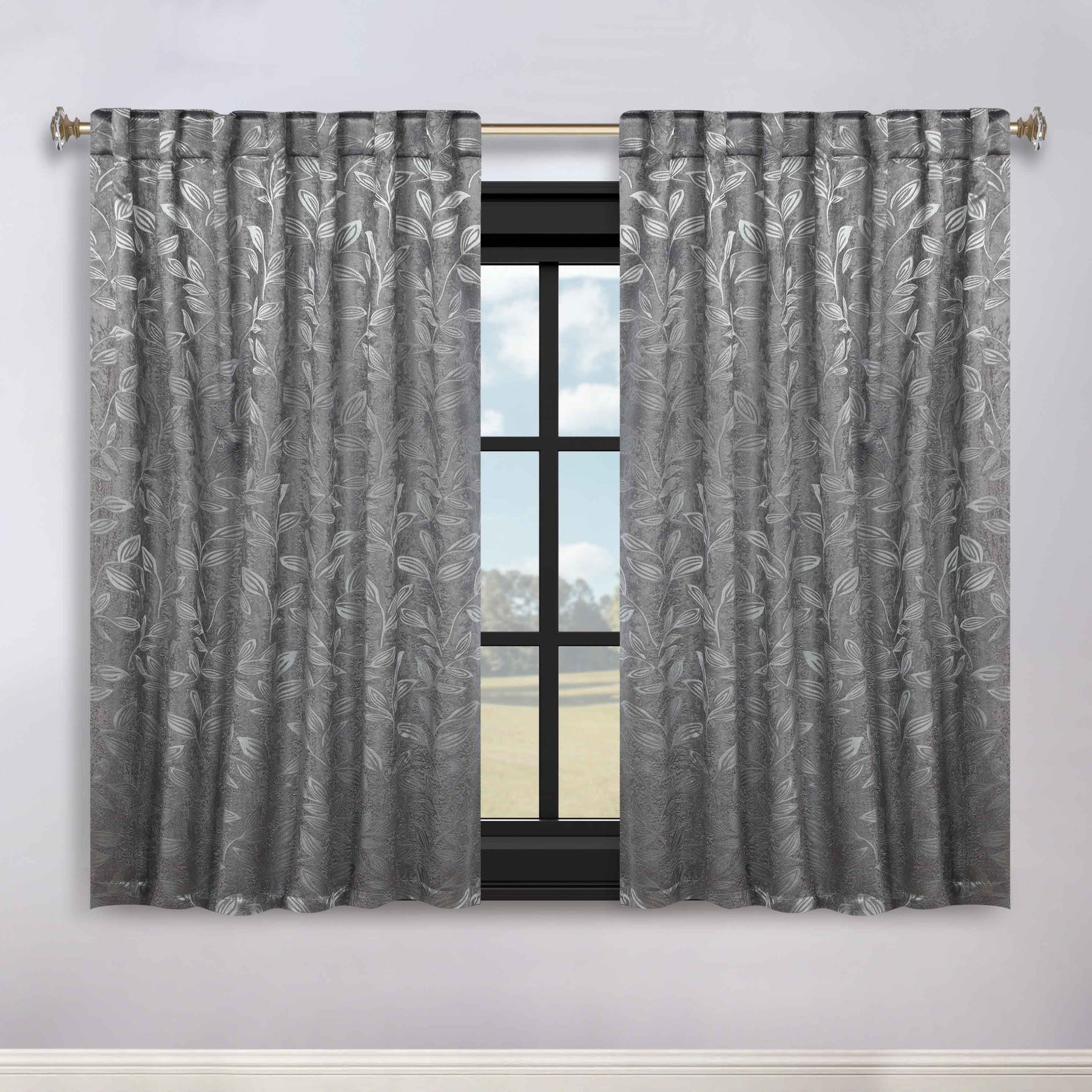 Leaves Room Darkening Back Tabs Blackout Curtain Panels, Set of 2