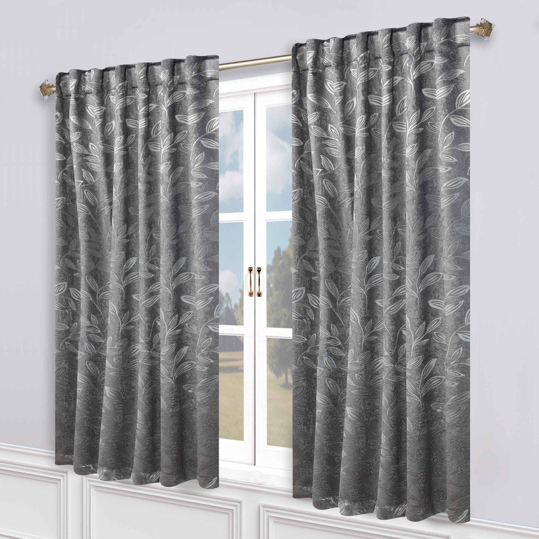 Leaves Room Darkening Back Tabs Blackout Curtain Panels, Set of 2