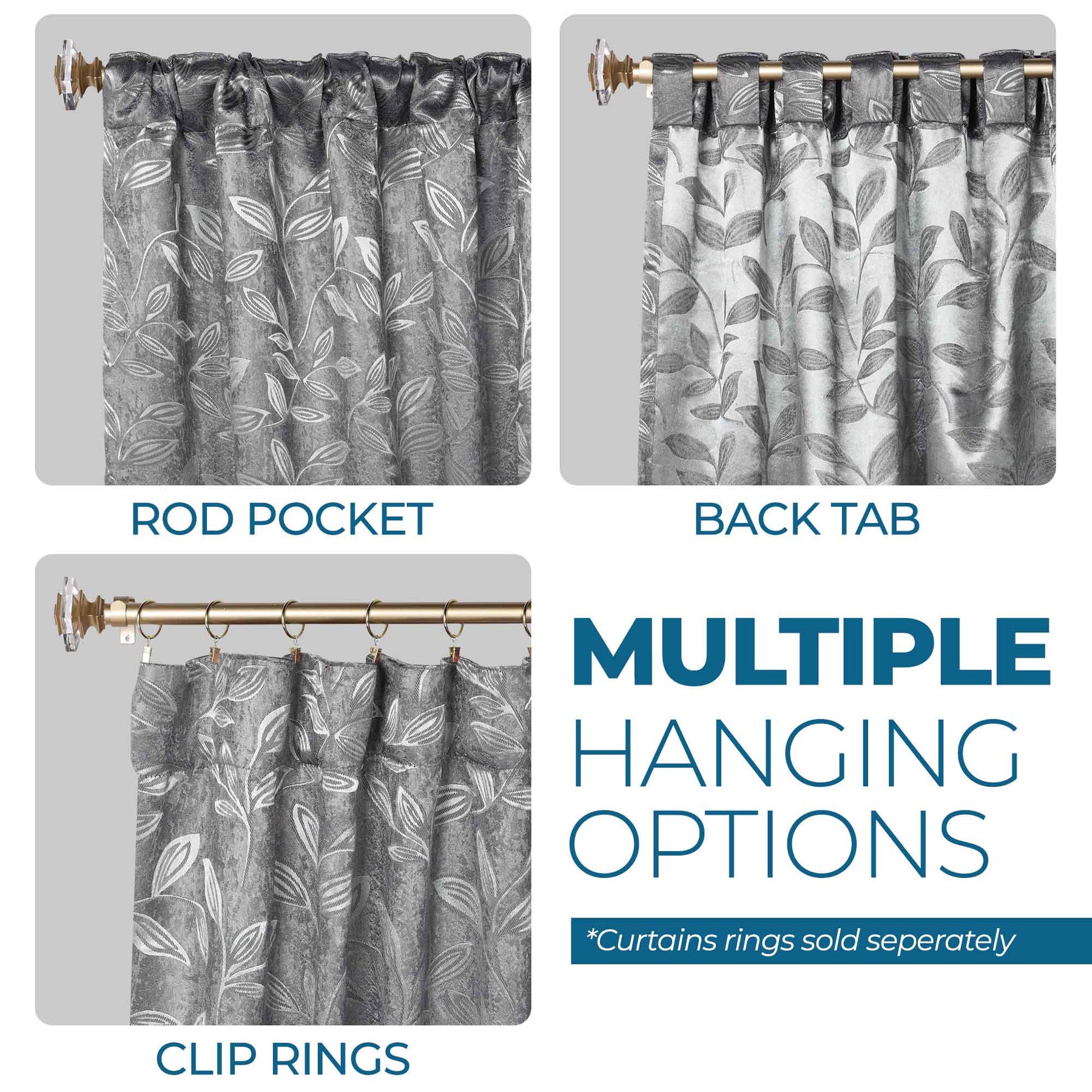 Leaves Room Darkening Back Tabs Blackout Curtain Panels, Set of 2
