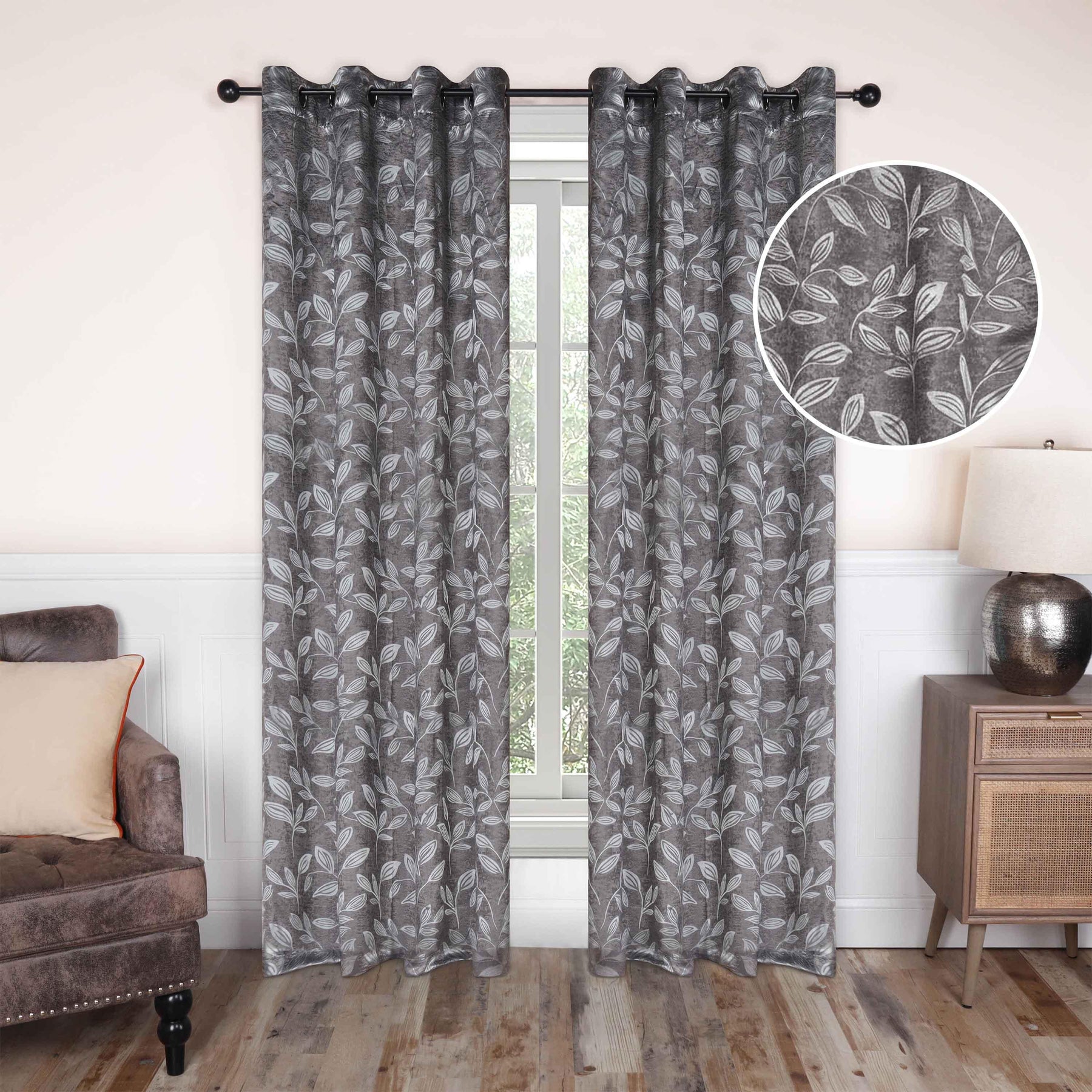 Leaves Machine Washable Room Darkening Blackout Curtains 4 Pieces