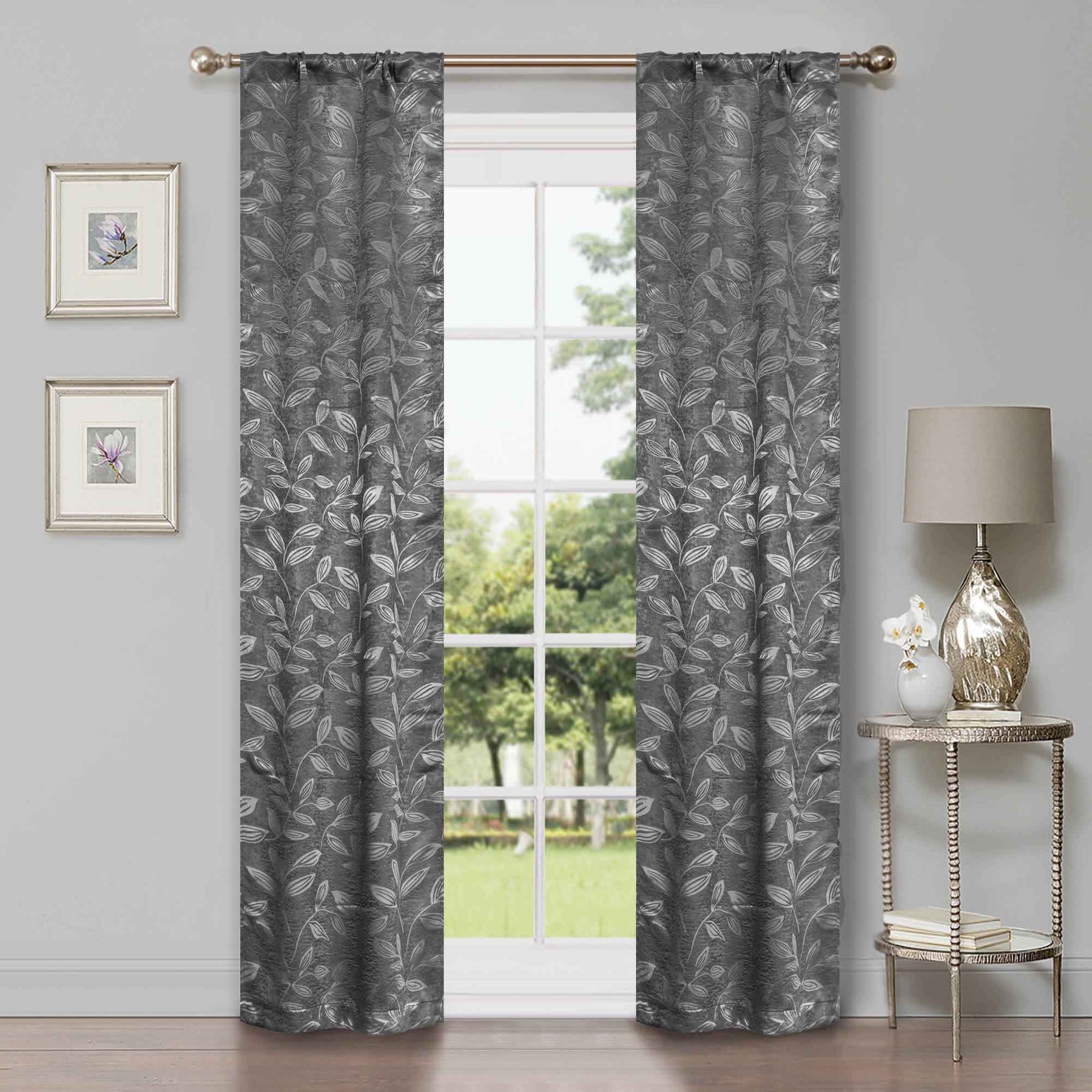 Leaves Room Darkening Washable Blackout Curtain Panels, Set of 2