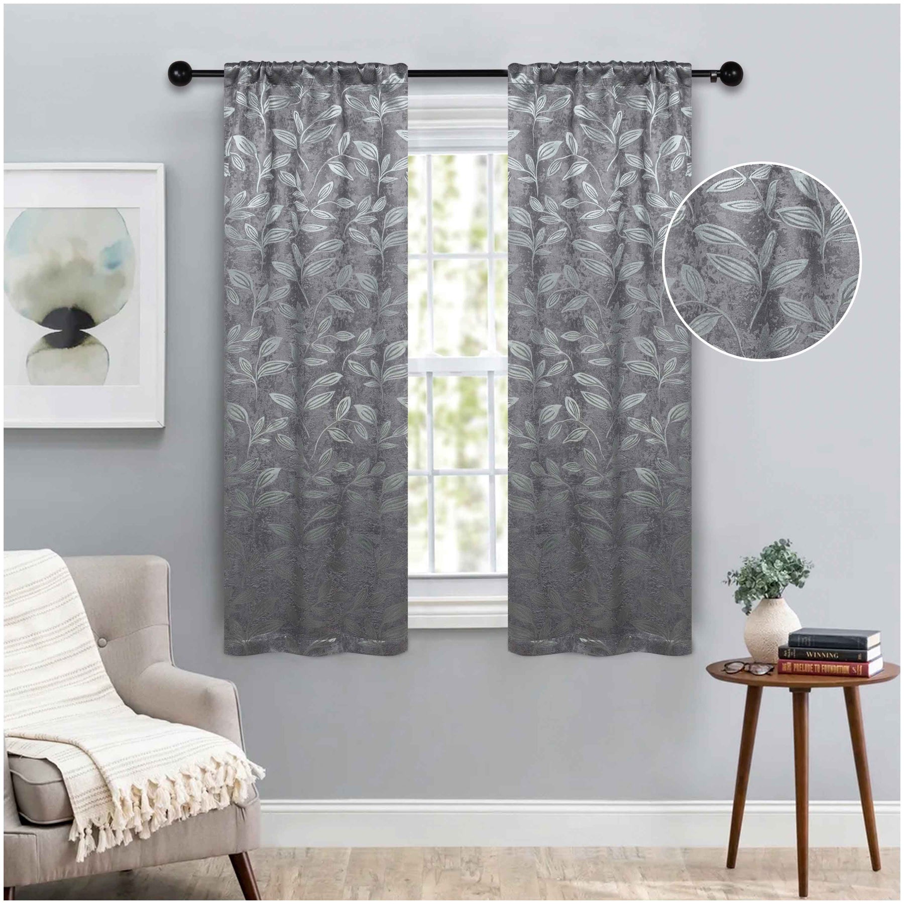 Leaves Room Darkening Washable Blackout Curtain Panels, Set of 2