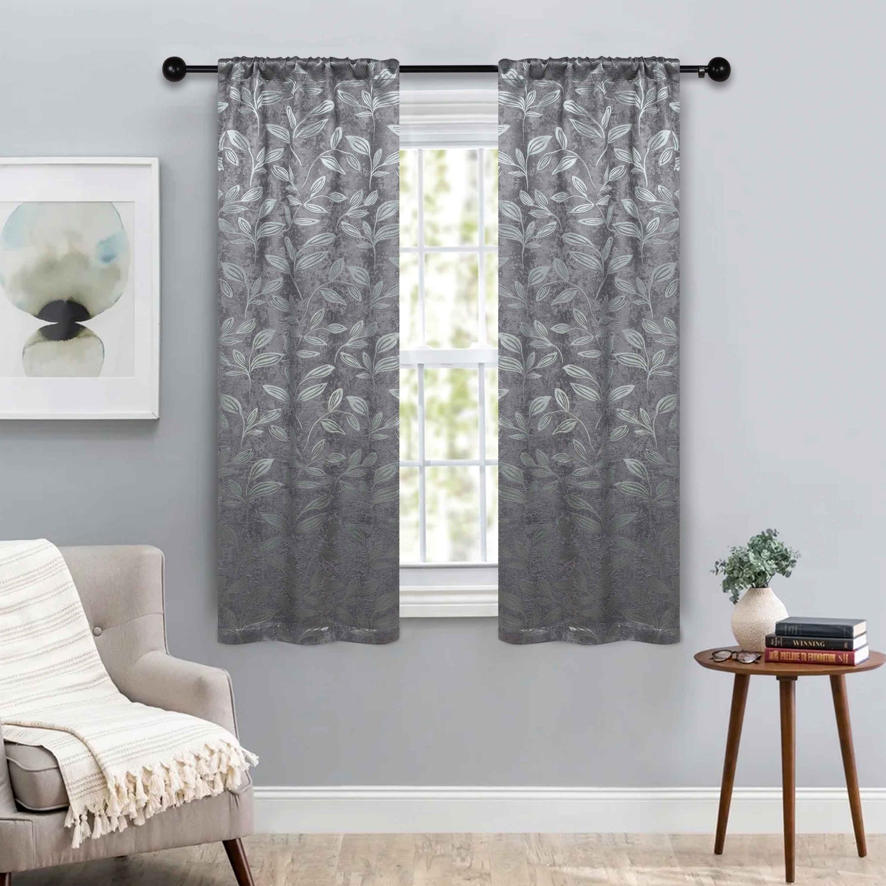 Leaves Room Darkening Washable Blackout Curtain Panels, Set of 2