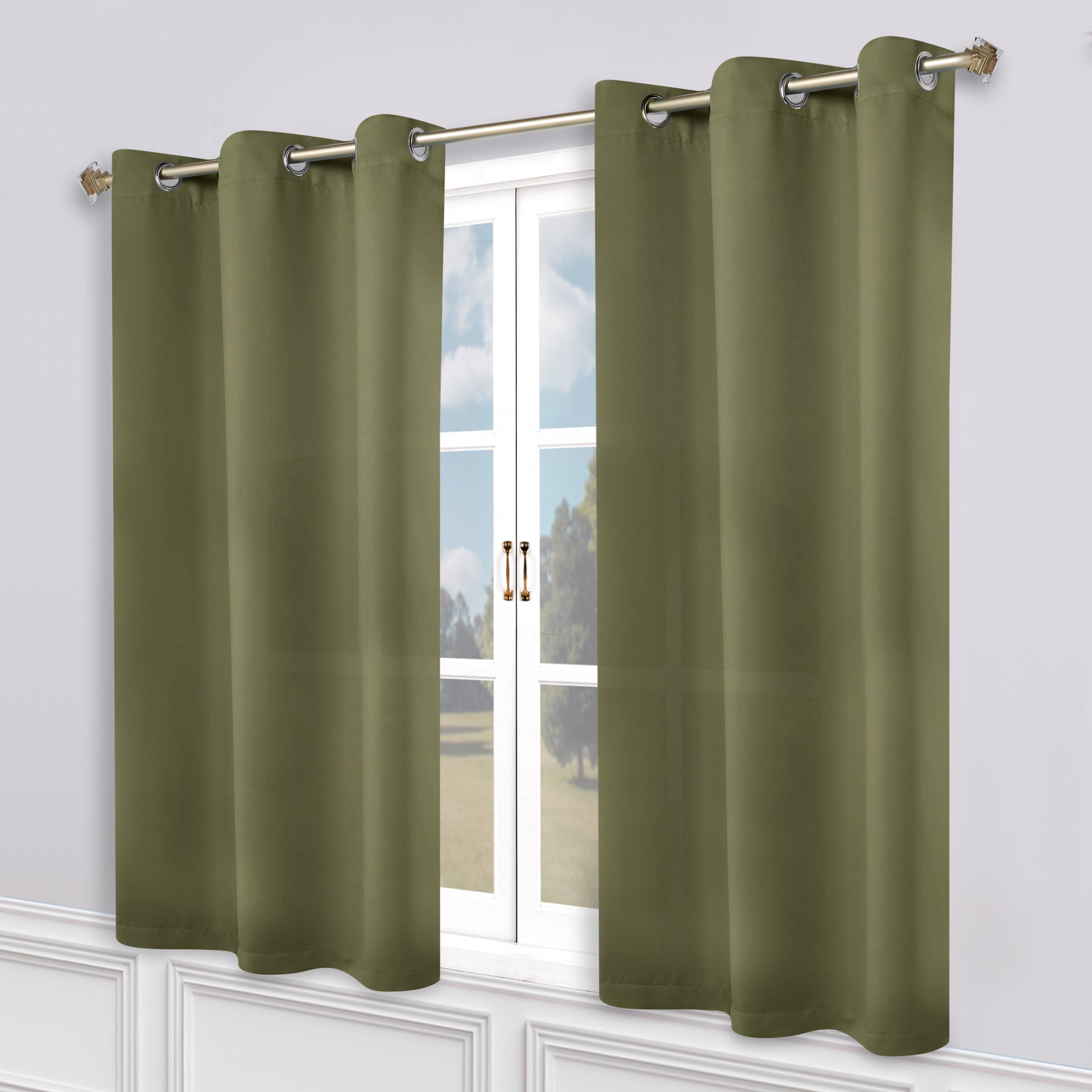 Classic Modern Solid Room Darkening Blackout Curtain Panels, Set of 2