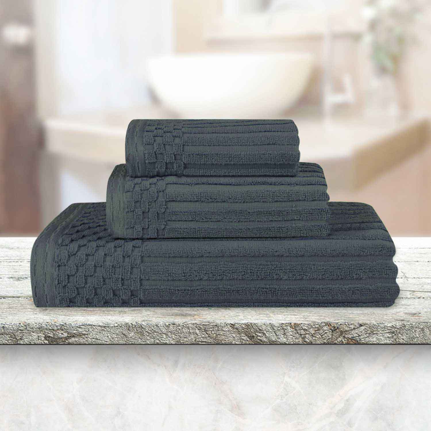 Soho Ribbed Cotton Absorbent 3 Piece Assorted Towel Set