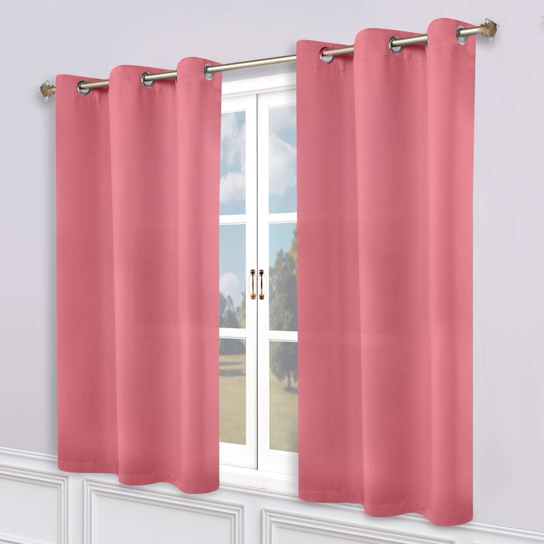 Classic Modern Solid Room Darkening Blackout Curtain Panels, Set of 2