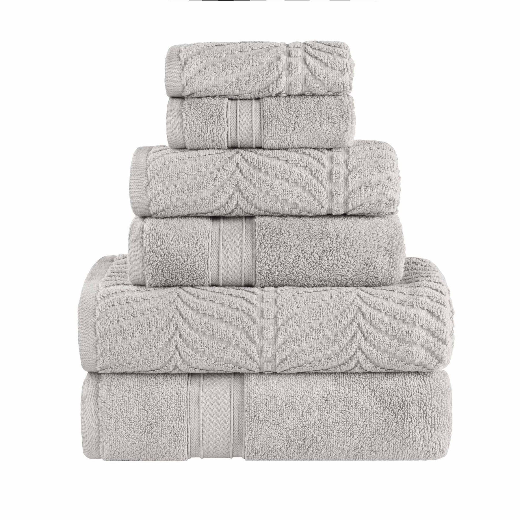 Chevron Zero Twist Solid and Jacquard Soft Cotton 6 Piece Towel Set