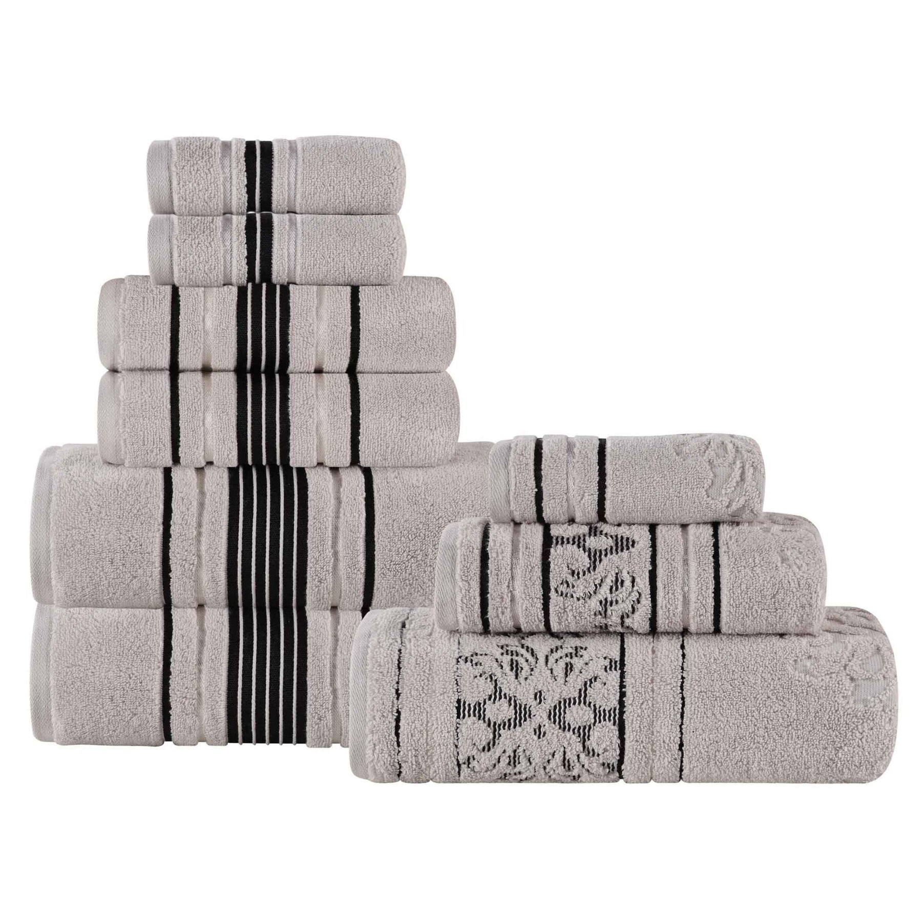 Sadie Zero Twist Cotton Solid and Jacquard Floral 9 Piece Towel Set
