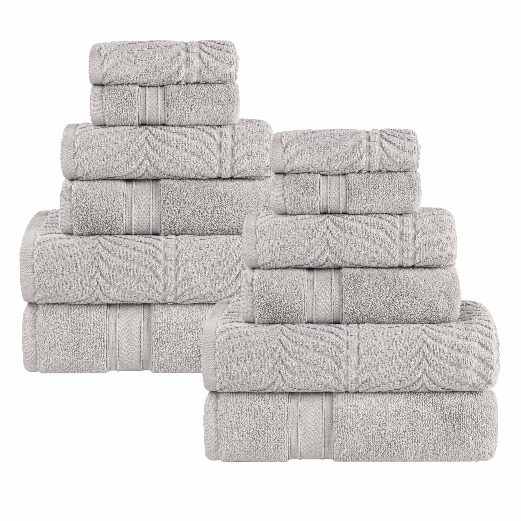 Chevron Zero Twist Solid and Jacquard Soft Cotton 12 Piece Towel Set