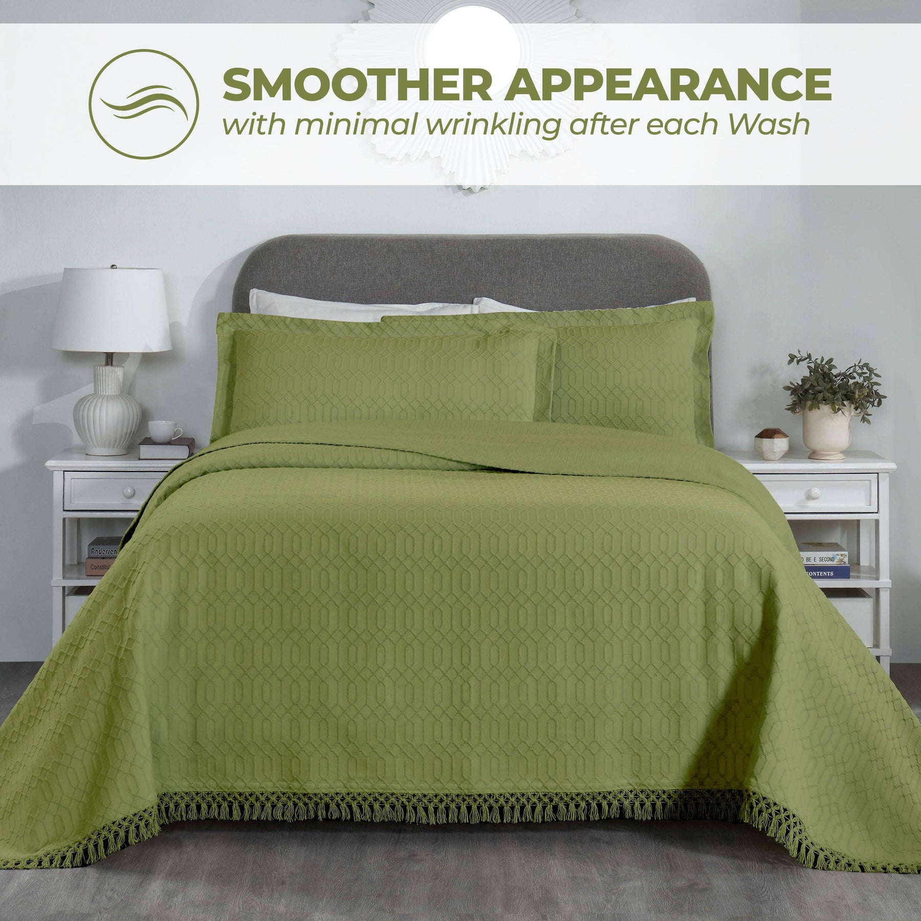 Remi Cotton Blend Jacquard Geometric Fringe Bedspread Set