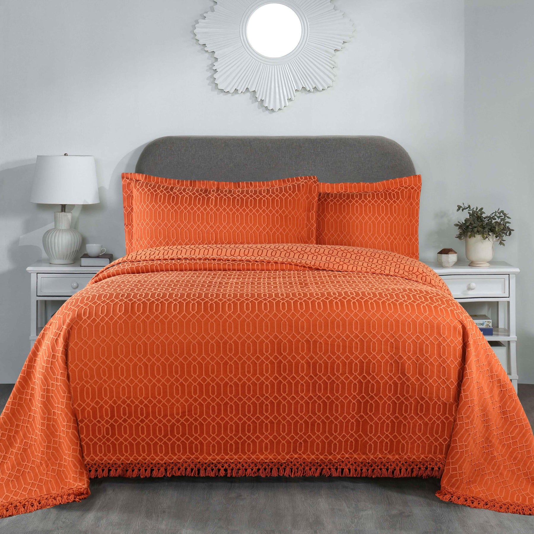 Remi Cotton Blend Jacquard Geometric Fringe Bedspread Set
