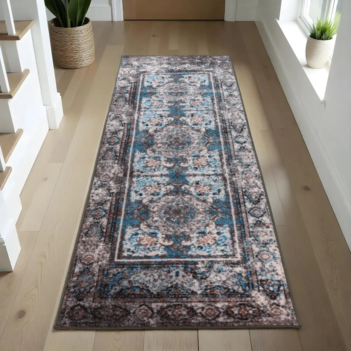 Ezra Vintage Medallion Non-Slip Washable Indoor Area Rug or Runner