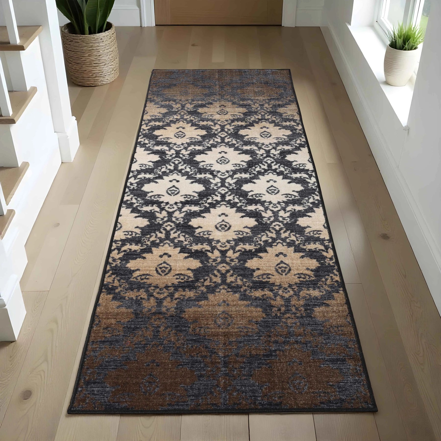 Geneva Medallion Scroll Non-Slip Washable Indoor Area Rug or Runner
