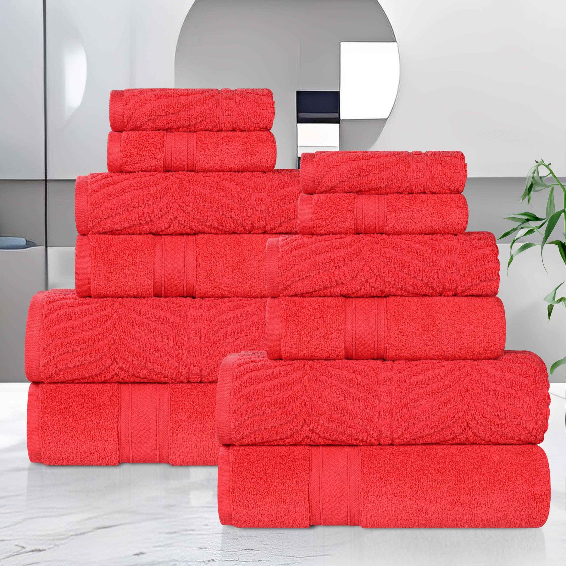 Chevron Zero Twist Solid and Jacquard Soft Cotton 12 Piece Towel Set