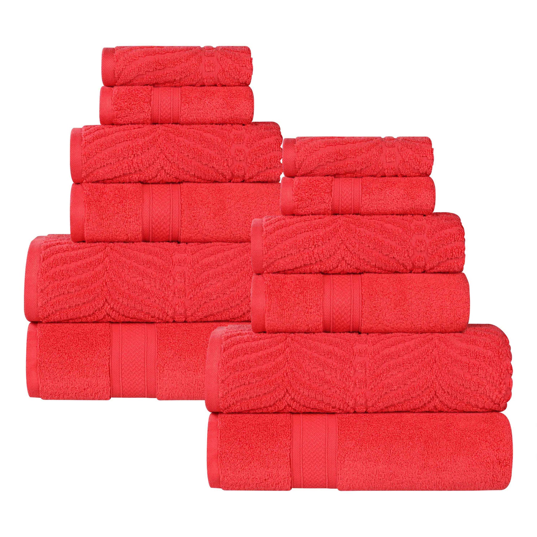 Chevron Zero Twist Solid and Jacquard Soft Cotton 12 Piece Towel Set